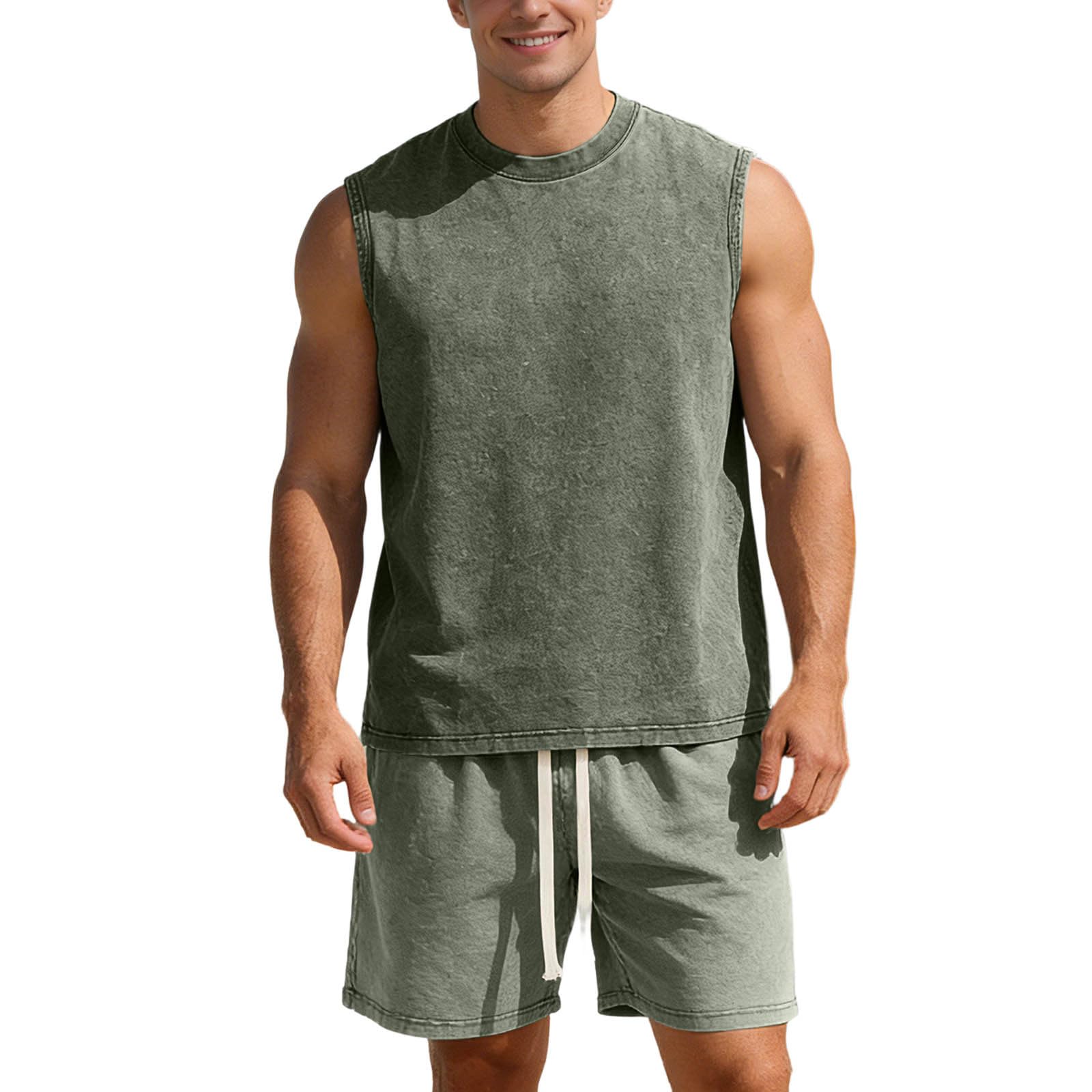 Survêtement d'été court homme ensemble 2 pièces décontracté uni - 5