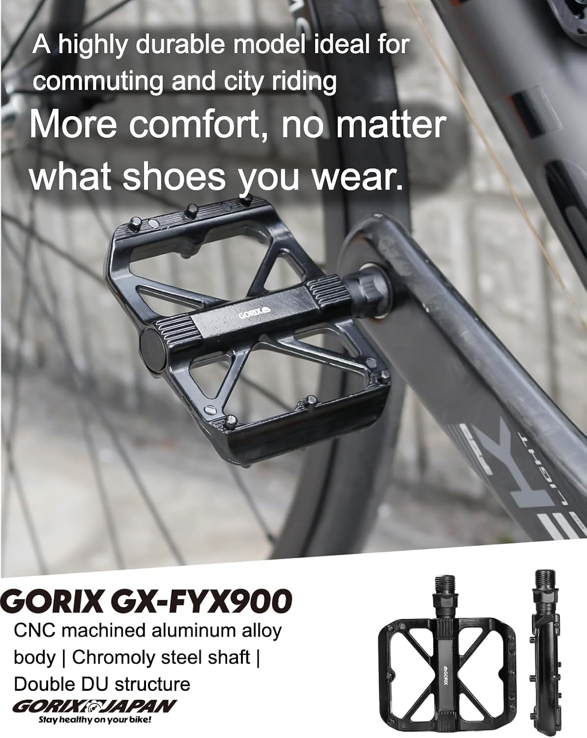 GORIX Bicycle Flat Pedals High Durability Aluminum Thin Chromoly Road Mountain Bikes (GX-FYX900)