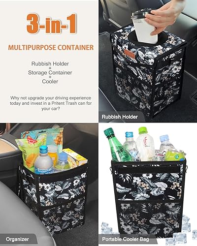 Vista 42 de Bote de basura para automóvil con tapa, bonito cubo de basura a prueba de fugas para colgar el vehículo, pequeño organizador portátil para asientos