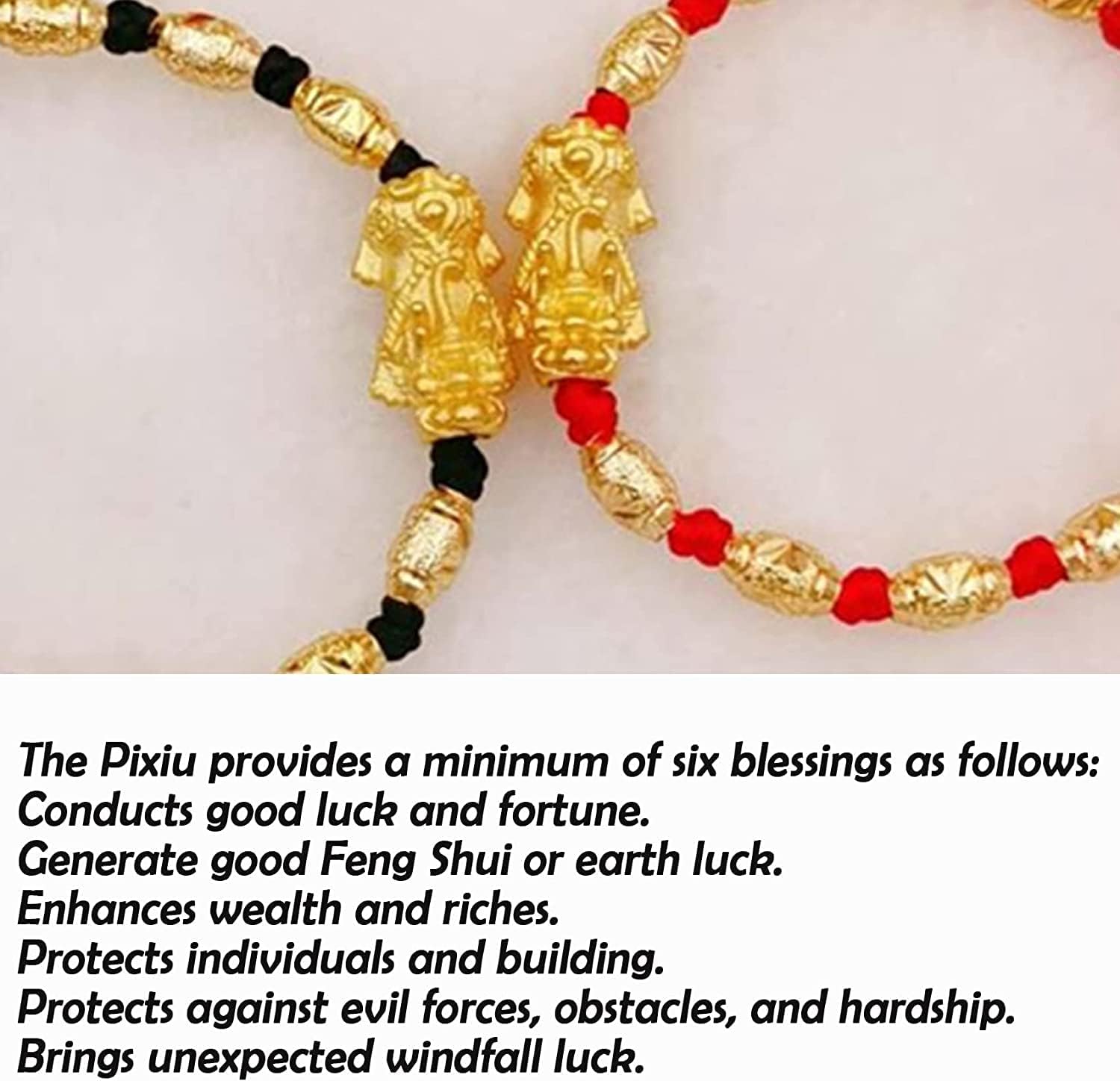 NZpost Pulsera de la Riqueza, Pulsera Pixiu, Pulsera de Hilo Rojo, Pulsera de amuletos de la Suerte para Mujeres y Hombres, Amuleto para alejar los Malos espíritus, cinabrio Ajustable Rojo/Negro