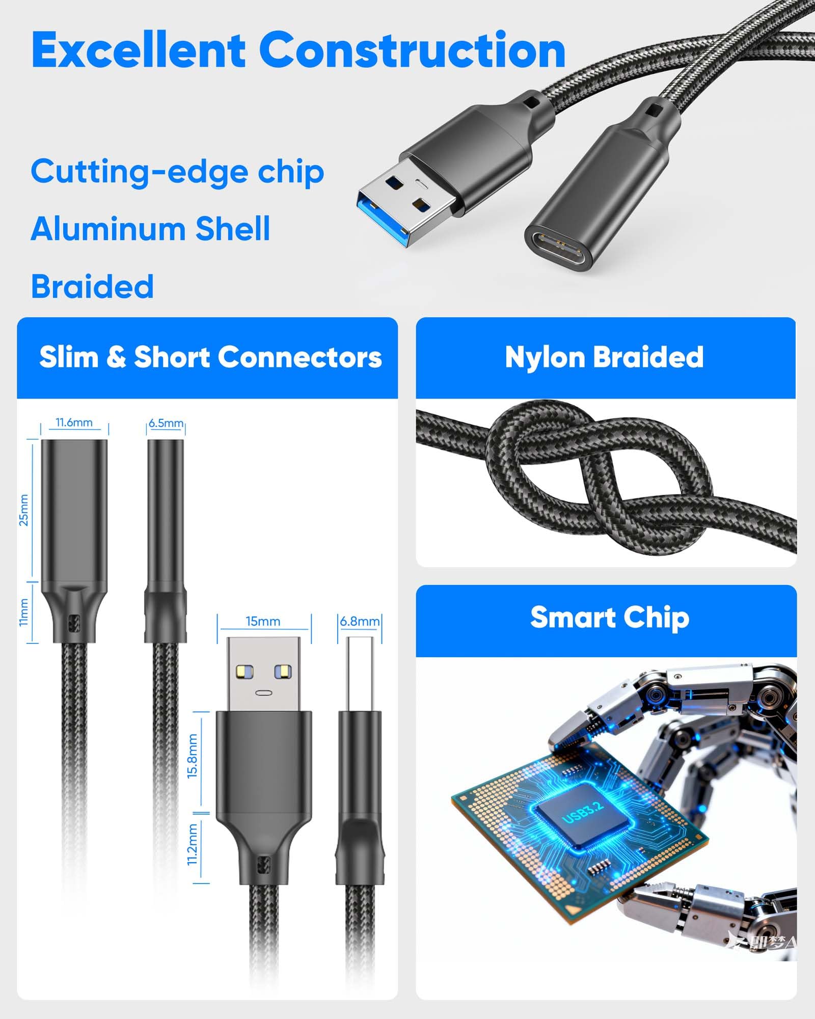 Adaptador USB C hembra a USB A macho, paquete de 2 unidades, transferencia de datos de 10 Gbps, convertidor USB 3.2 Gen 2 compatible con laptop USB 2.0/3.0, PC, disco U, cargador