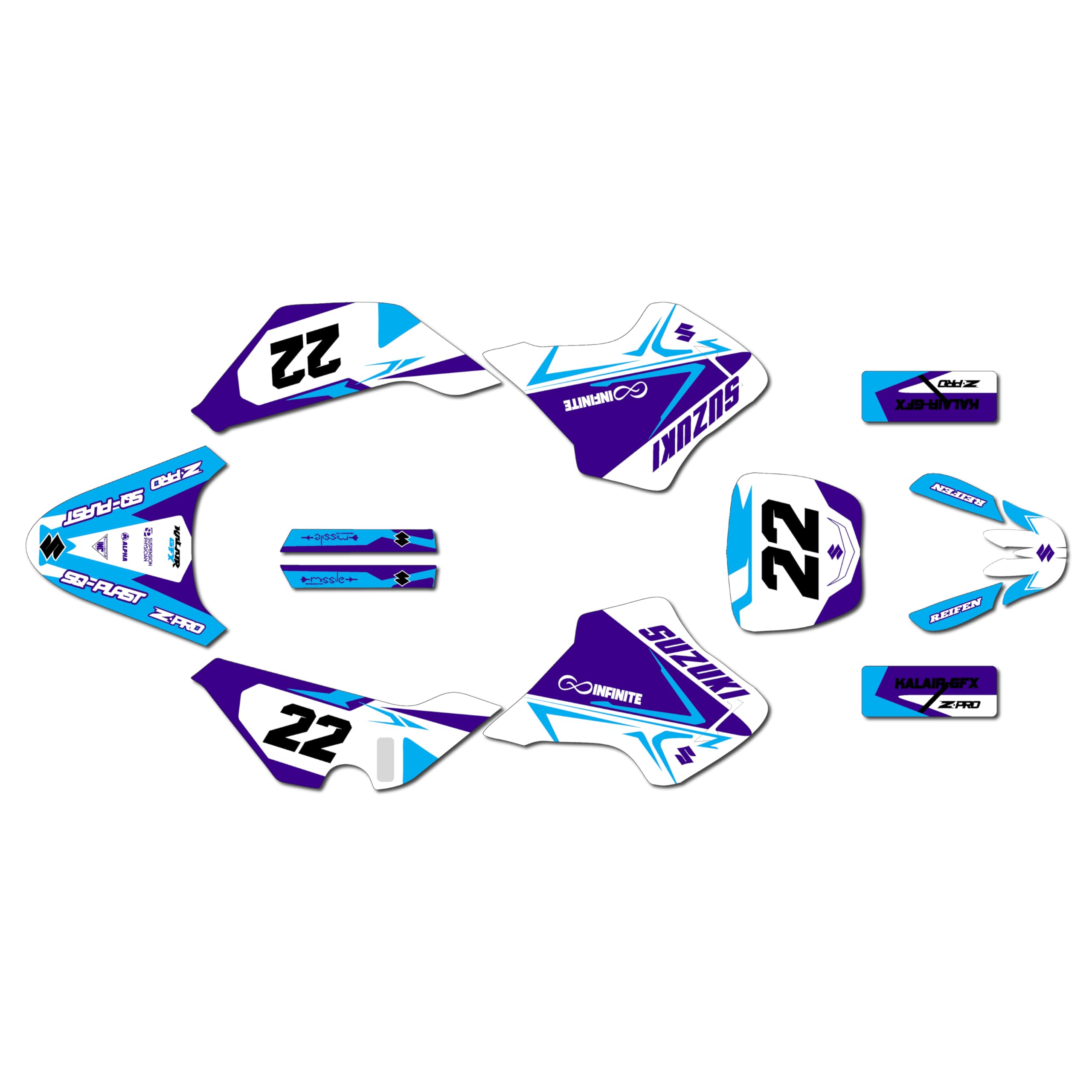 Kit de gráficos para Suzuki JR 50 (2000-2006) Evader Series Purple 09 Mil - Calcomanías para motocicleta Dirt Pit Bike, Dirt Pit Bike, carreras automotriz, accesorios de motocross, sin