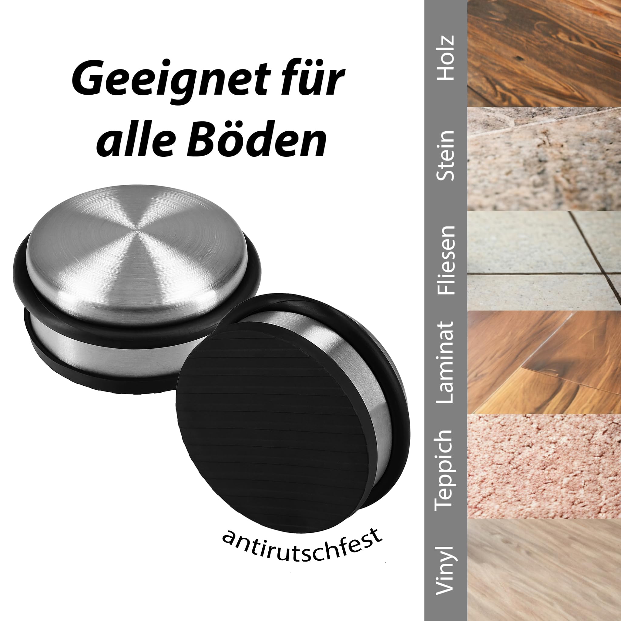 4 x Türstopper 1,2 kg Boden schwer VonBueren | ca. 10,5 x 5 cm | Tür Stopper aus Edelstahl/Metall | door stopper