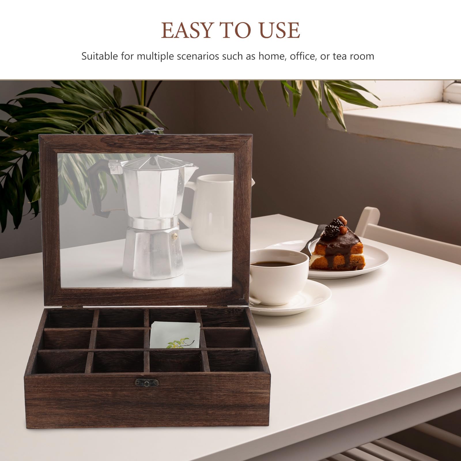 Gadpiparty Organizador de Bolsitas de Té de Madera | 12 Compartimentos para Encimera | Portapaquetes de Té con Tapa Transparente | Contenedor Decorativo de Madera para El Hogar Y La Oficina de 28 X