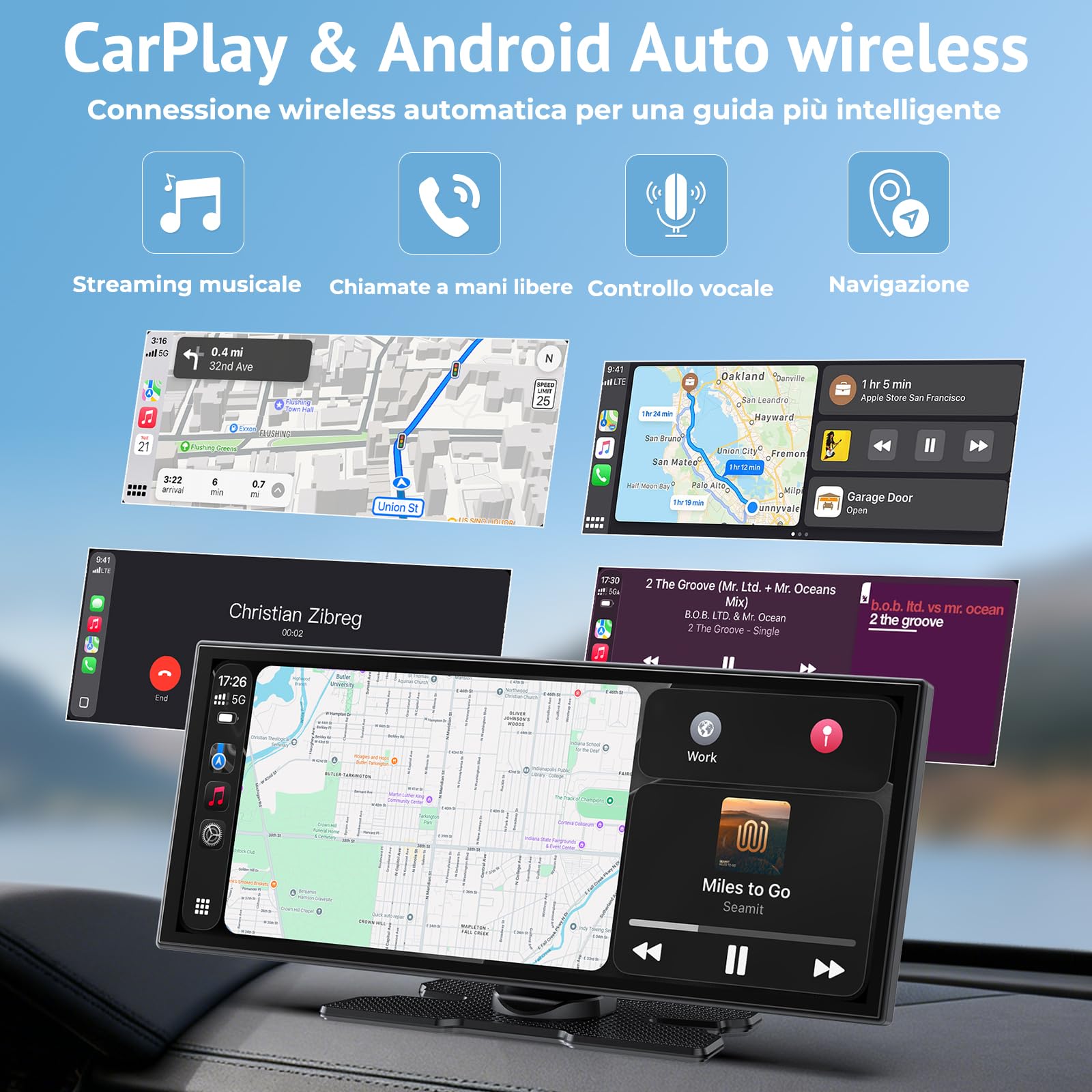 Schermo CarPlay wireless da 10,25" per auto con app Net-flix e Youtube | Touch Screen Car Play per CarPlay e Android Auto, Telecamera di retromarcia incorporata, custodia video di intrattenimento