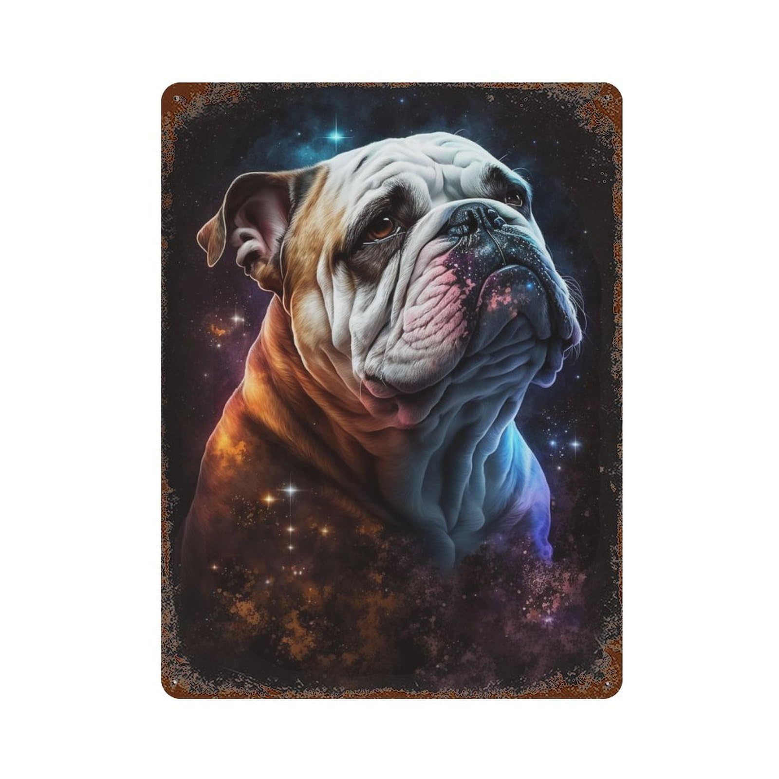 Retro Metal Sign with Cosmic Bulldog Portrait-1 Design 15.7"x11.8", for Shed, Workshop And Garage Wall Decor, Old School Wall Decor