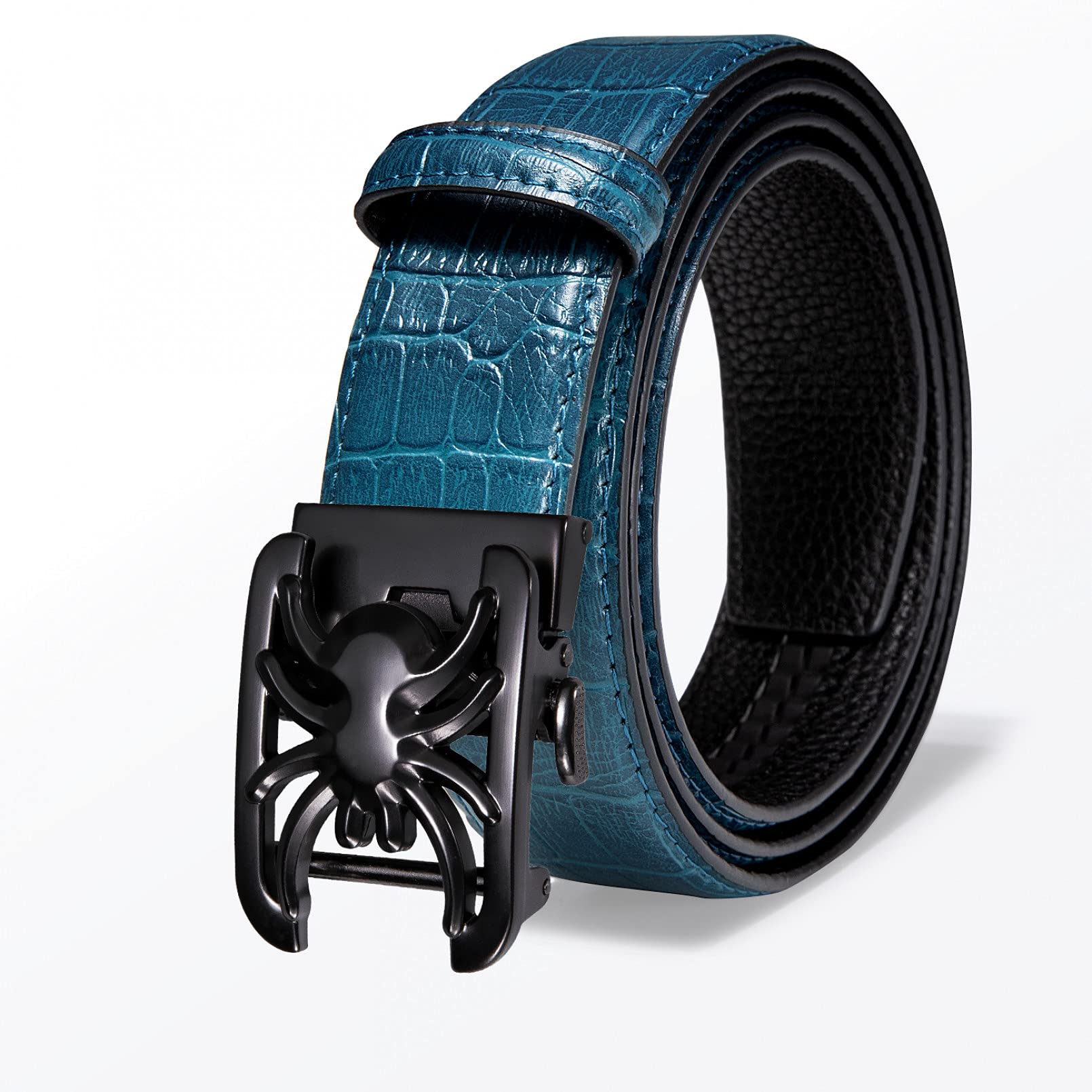 BAJIE Herrengürtel Herrengürtel aus echtem Leder mit Aluminium-Automatikschnalle 3,5 cm breiter Blauer Gürtel Ceinture Homme