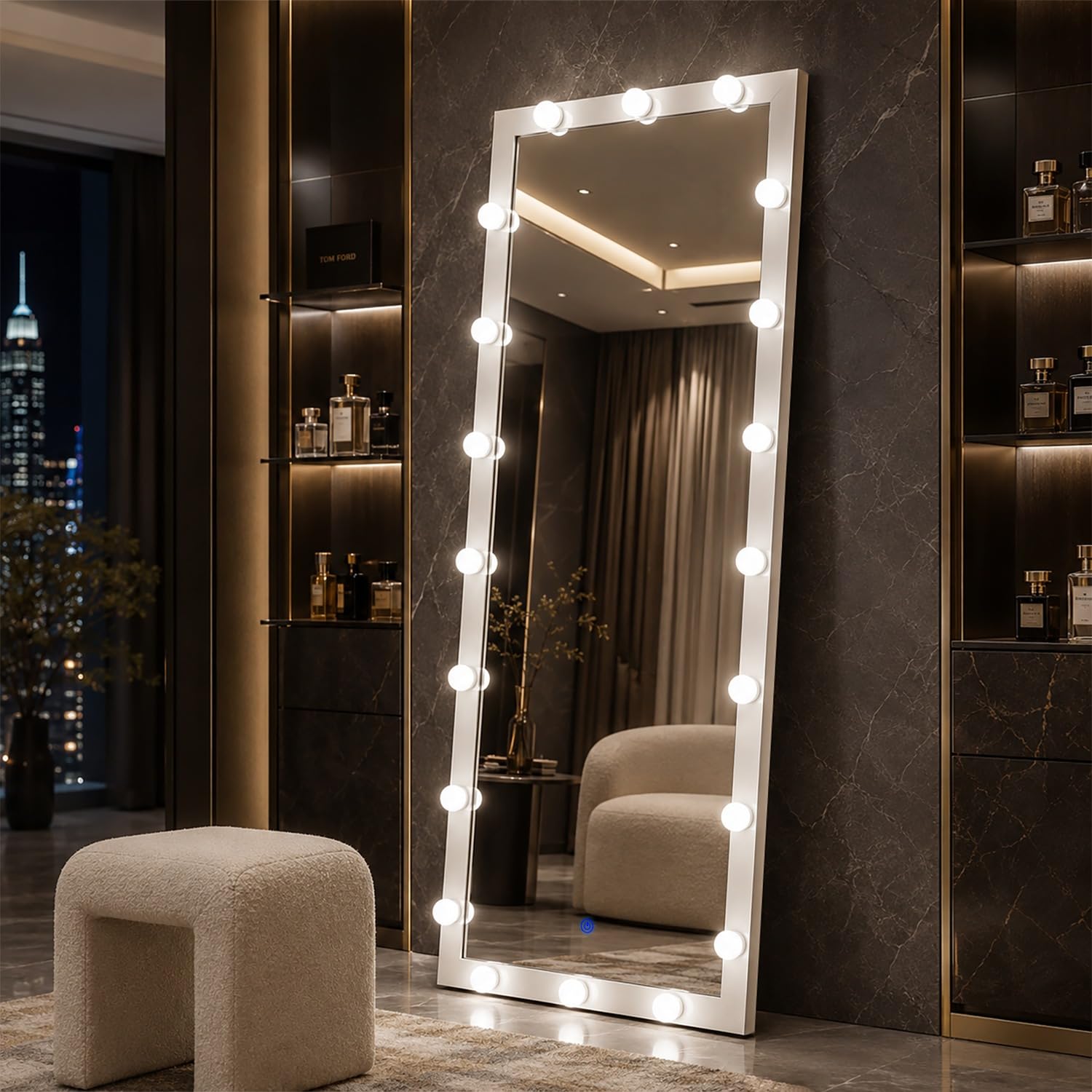 Rectangular Full Length Cheval Mirror 4.4 Feet with Lights, Full Body Wall Hanging Mirror, Wall-Mounted and Standing for Bedroom,Salon-image-1