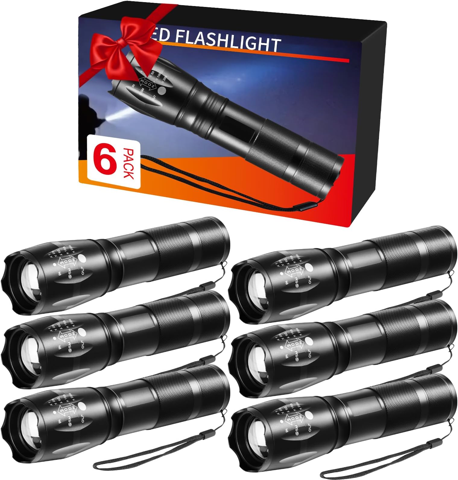 - 6Pack LED Flashlights High Lumens, 5Mode Tactical Flashlight for Home, Small Flashlights Powerful, Pocket Flashlight Battery Powered, Adjustable Torch Light, Mini Flash Light for Emergencies Camping