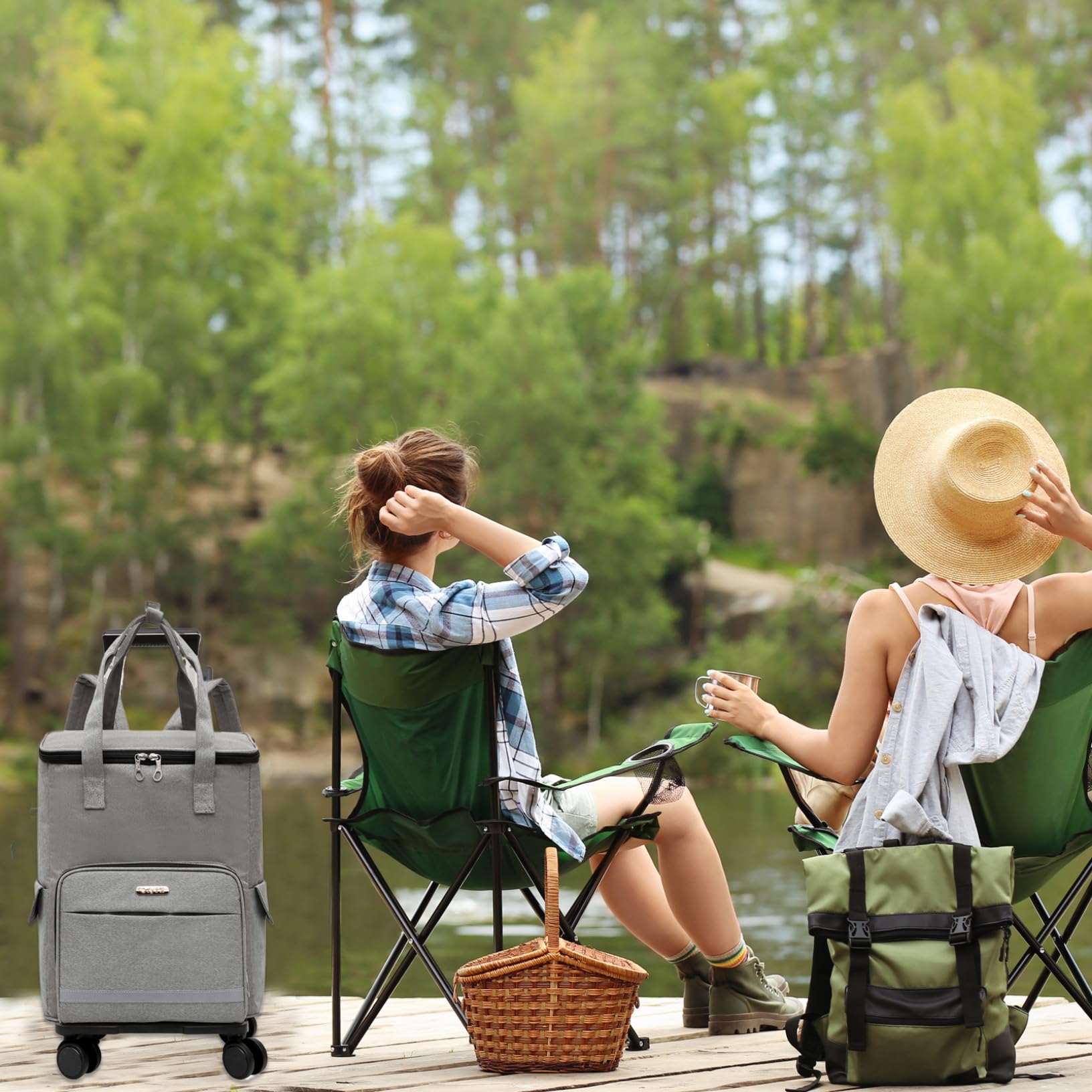 Borsa frigo con ruote e maniglia 14x8x18 pollici in tessuto Oxford 3 in 1 Borsa frigo portatile con ghiacciaia interna isolata con ruote per campeggio, picnic, escursionismo, spiaggia, rotolamento