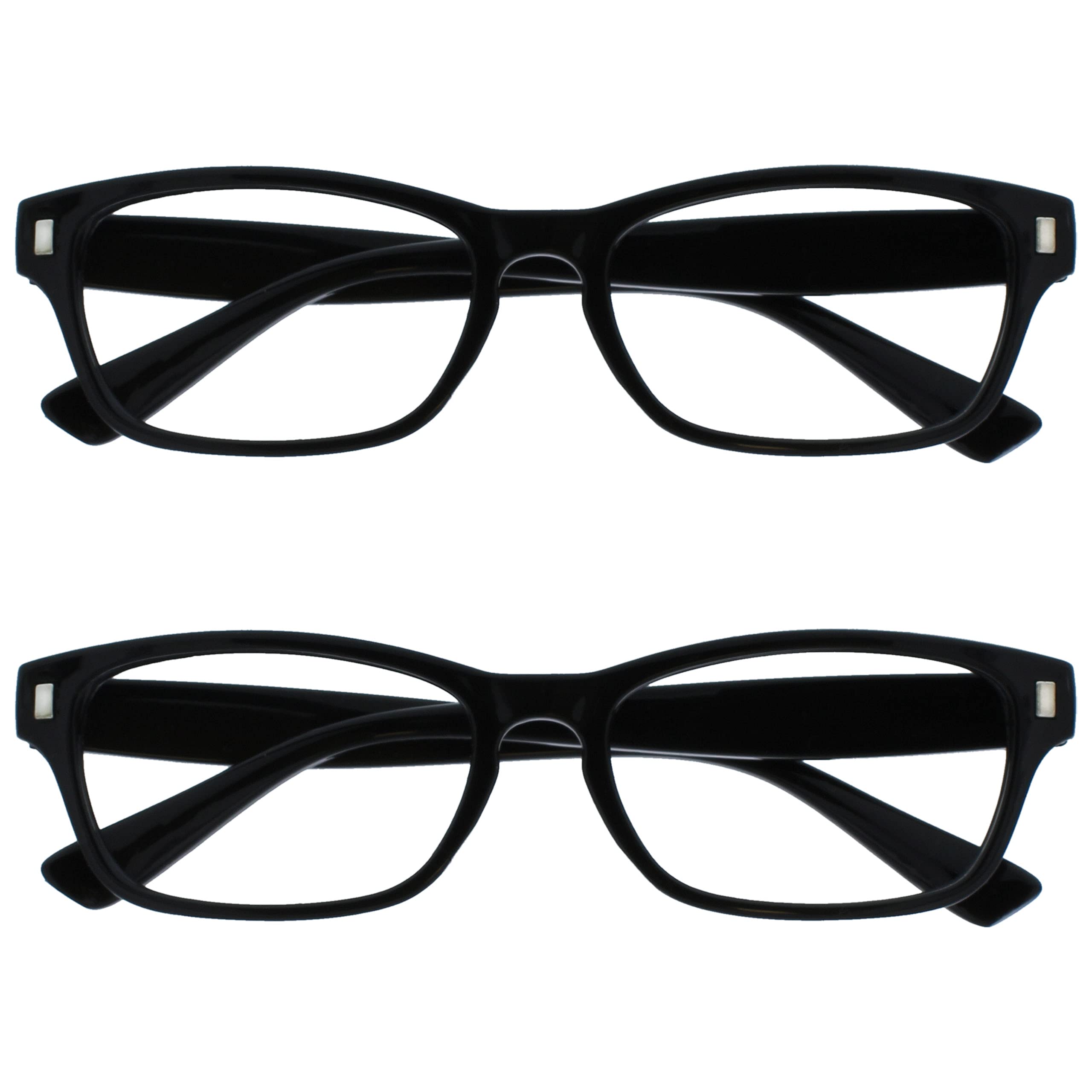 OPULIZE NET Reading Glasses for Women Men - Value 2 Pack - Vintage Inspired Square Frame with Iconic Front Detail - Scratch Resistant Lenses - Black +1.00
