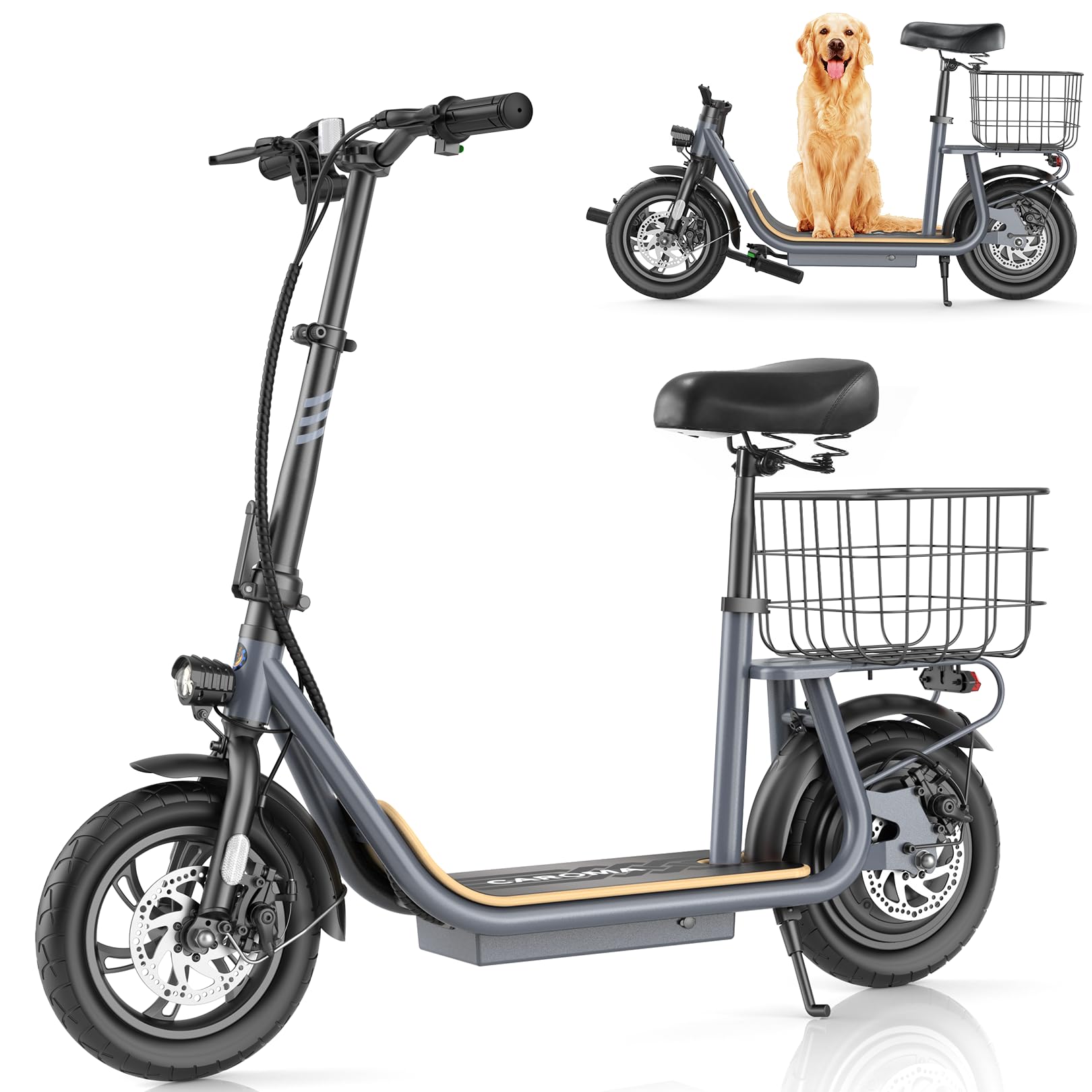 CaromaPeak 800W/1200W Electric Scooter with Seat 12" Tire, 30 Miles Range 20MPH Max Speed, Foldable Electric Scooter for Adults 300 LBS Max Load