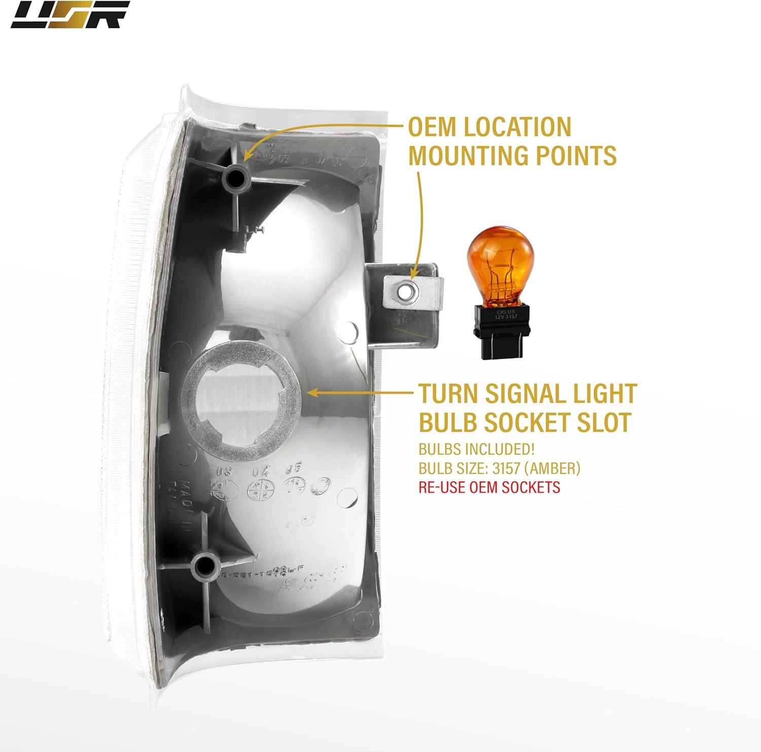 USR 87-91 Bronco Corner Light – Turn Signal Lamps (Left + Right) Pair - Compatible with 1987-1991 Ford Bronco Full Size SUV / F150 F250 F350 / F-150 F-250 F-350 (CLEAR CORNER LIGHTS w/AMBER BULBS)