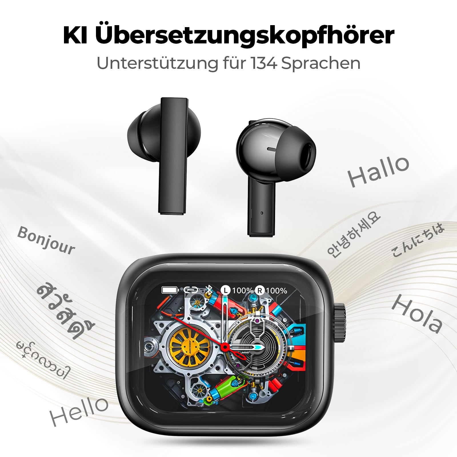 NE40 KI Übersetzer Kopfhörer, 134 Echtzeit Sprachübersetzer Kopfhörer & 9 Modi - Bluetooth 6.0 Übersetzungskopfhörer mit Drehknopf, 48H Laufzeit, IPX5 Wasserdicht Ohrhörer