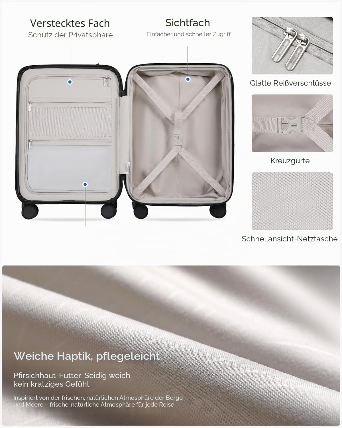 LUGGEX Koffer Trolleys mit Laptopfach, Erweiterbarer Koffer Klein Stabil Hartschalenkoffer Reisekoffer aus Polycarbonat mit 4 Rollen, TSA Schloss (Schwarz, 55,9 × 38 × 24 cm, 38-42L)