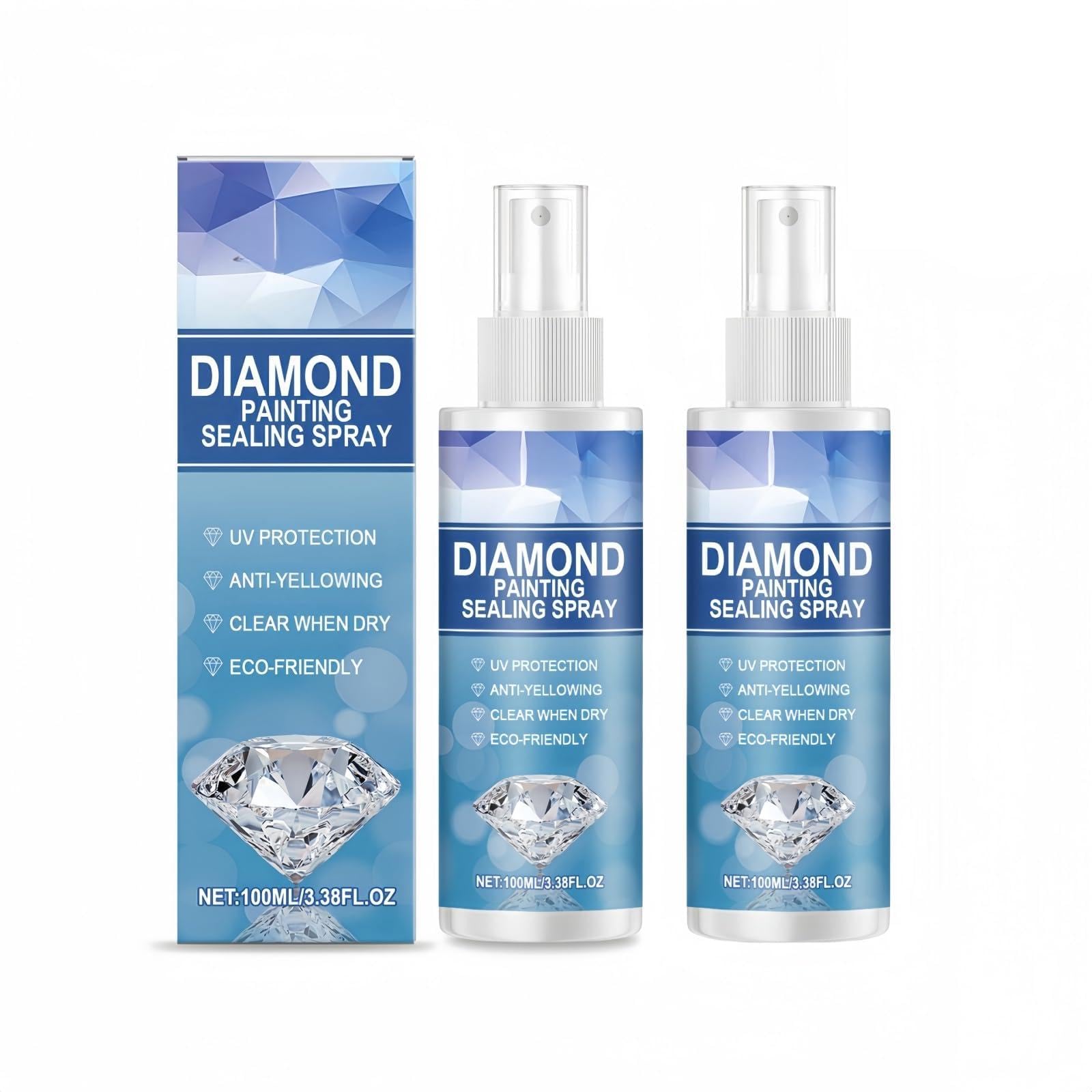 2PCS Diamond Art Sealer Spray,Permanent Transparent Traceless Glue for Diamond Painting & Crystal Art Accessories,Protects Against Dust and Diamond Loss,Fix & Shine Personalised Diamond Art Kits