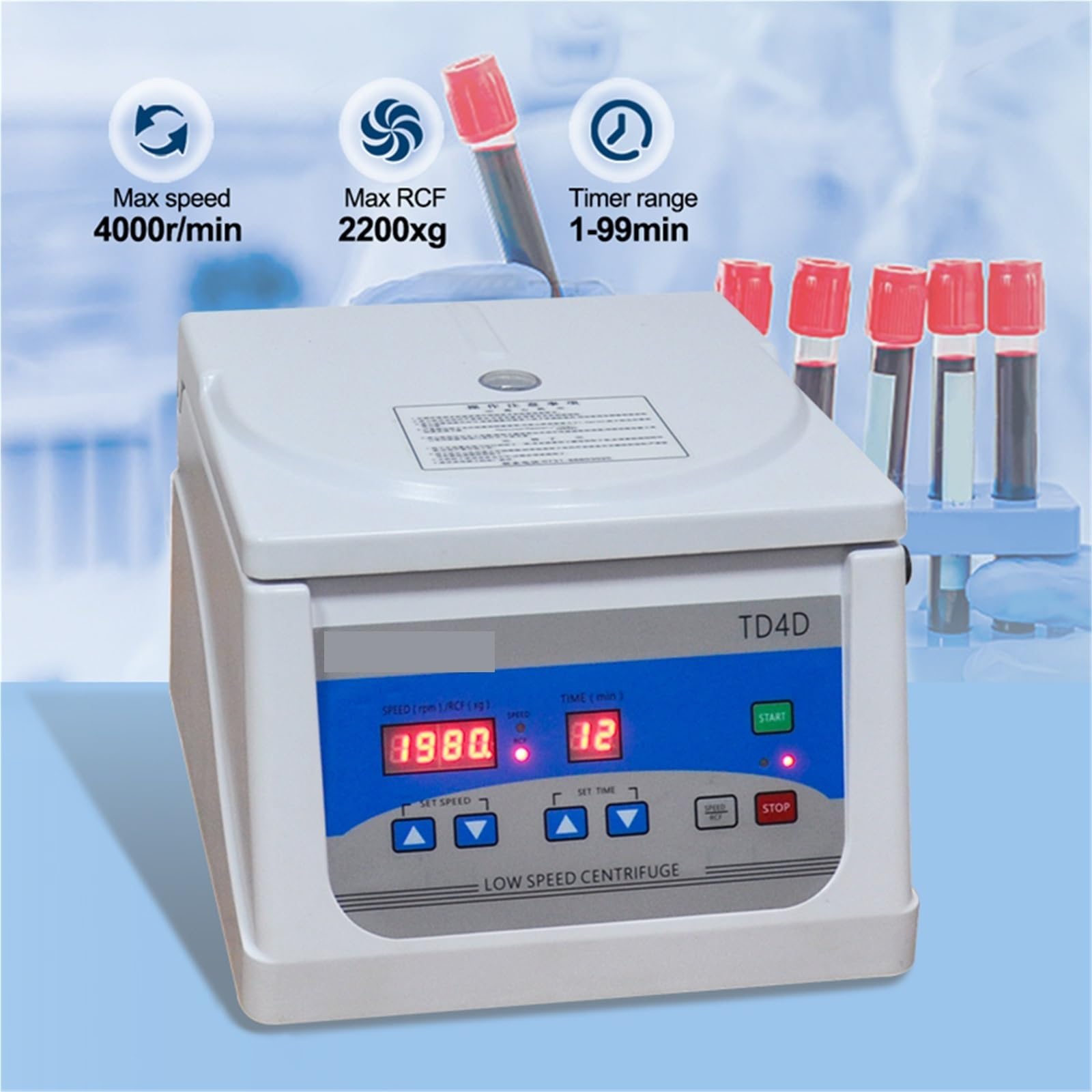 Odwirować, Wirówka laboratoryjna TD4D 4000 obr./min, 2200 xg – na stole laboratoryjnym, niska prędkość, probówki 8 * 15ml 8 * 10ml 10 * 12ml(Machine 8x10mlPRP)