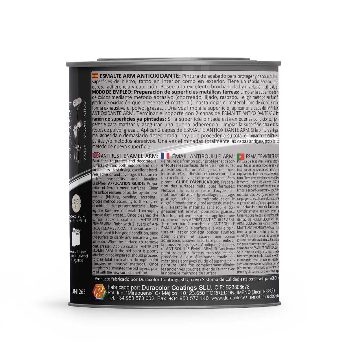 Esmalte Antioxidante ARM - Color Negro Mate - 4 Litros - Superficie Exterior e Interior - Acabado Mate y de Rápido Secado - Excelente Dureza y Resistencia - Duracolor