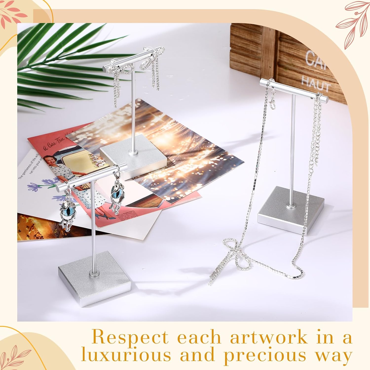 Kigeli 6 Pack Metal T Bar Earring Display Stand Retail Earring Display Holder Detachable Metal Earring Display Storage Rack Jewelry Photography Prop, Square Base, Height 4.3" and 5.1" (Silver)