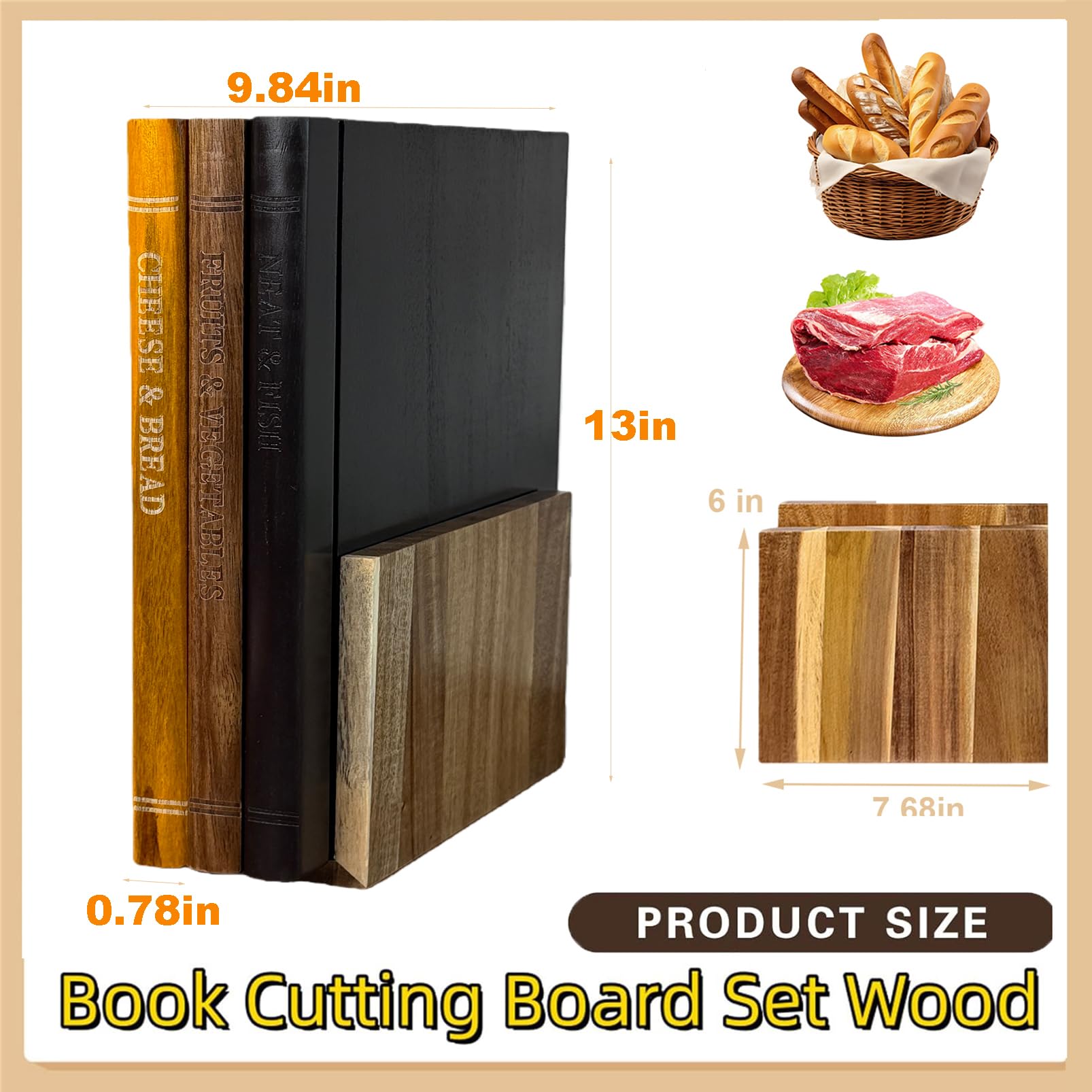 Cutting Board Book Set Planche à Découper En Forme De Livre Planche A Decouper Bois Acacia Cutting Board That Look Like Books Planche à DéCouper En Forme De Livre Pour Cuisine (SETS, 4 SETS)