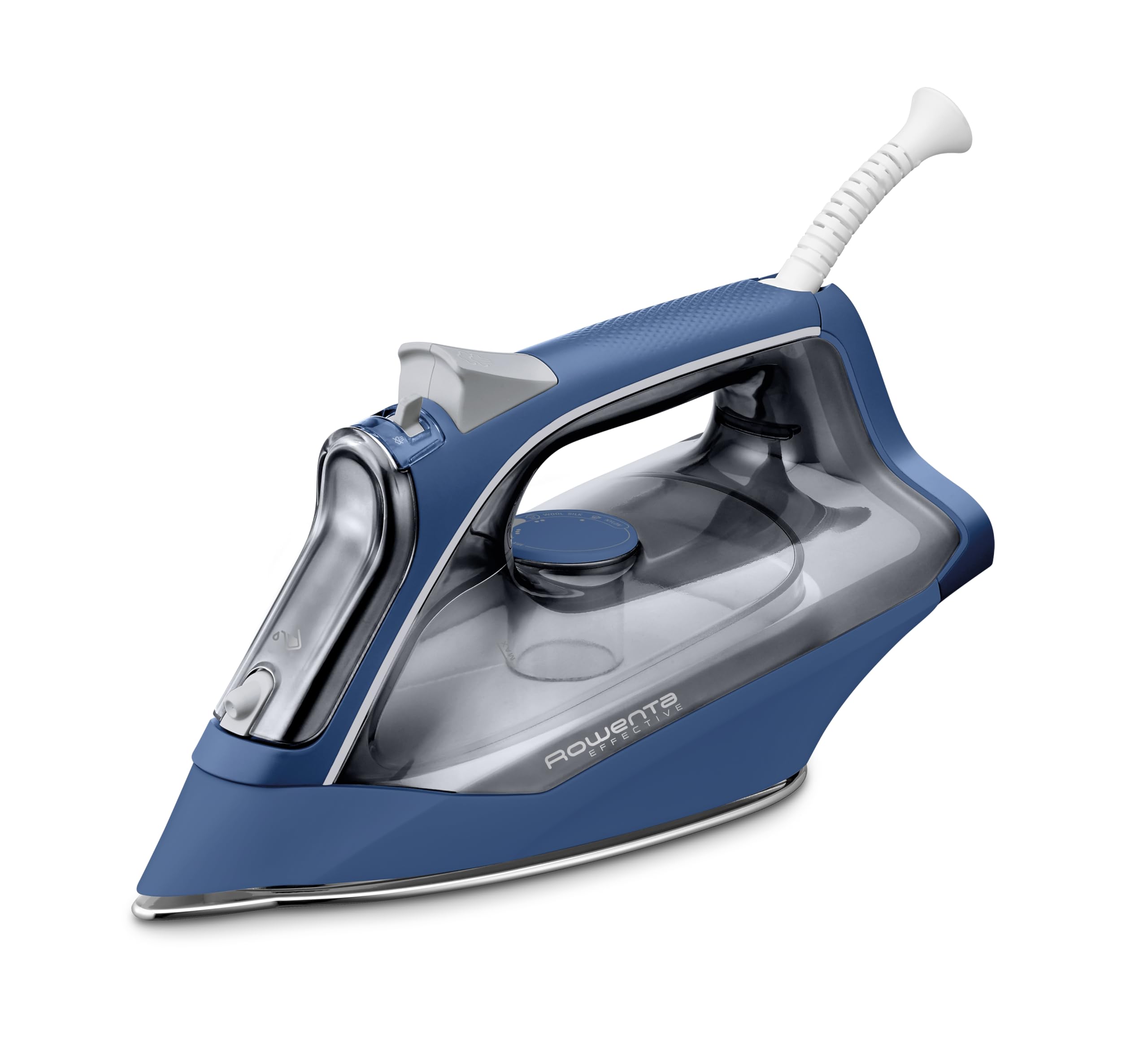 Rowenta Effective+ Dampfbügeleisen, 2400 Watt, kontinuierliche Dampfabgabe von 40 g/Min., Dampfstoß, benutzerfreundliche Funktionen, transparenter Wassertank, Blau/Grau, DX1636D1
