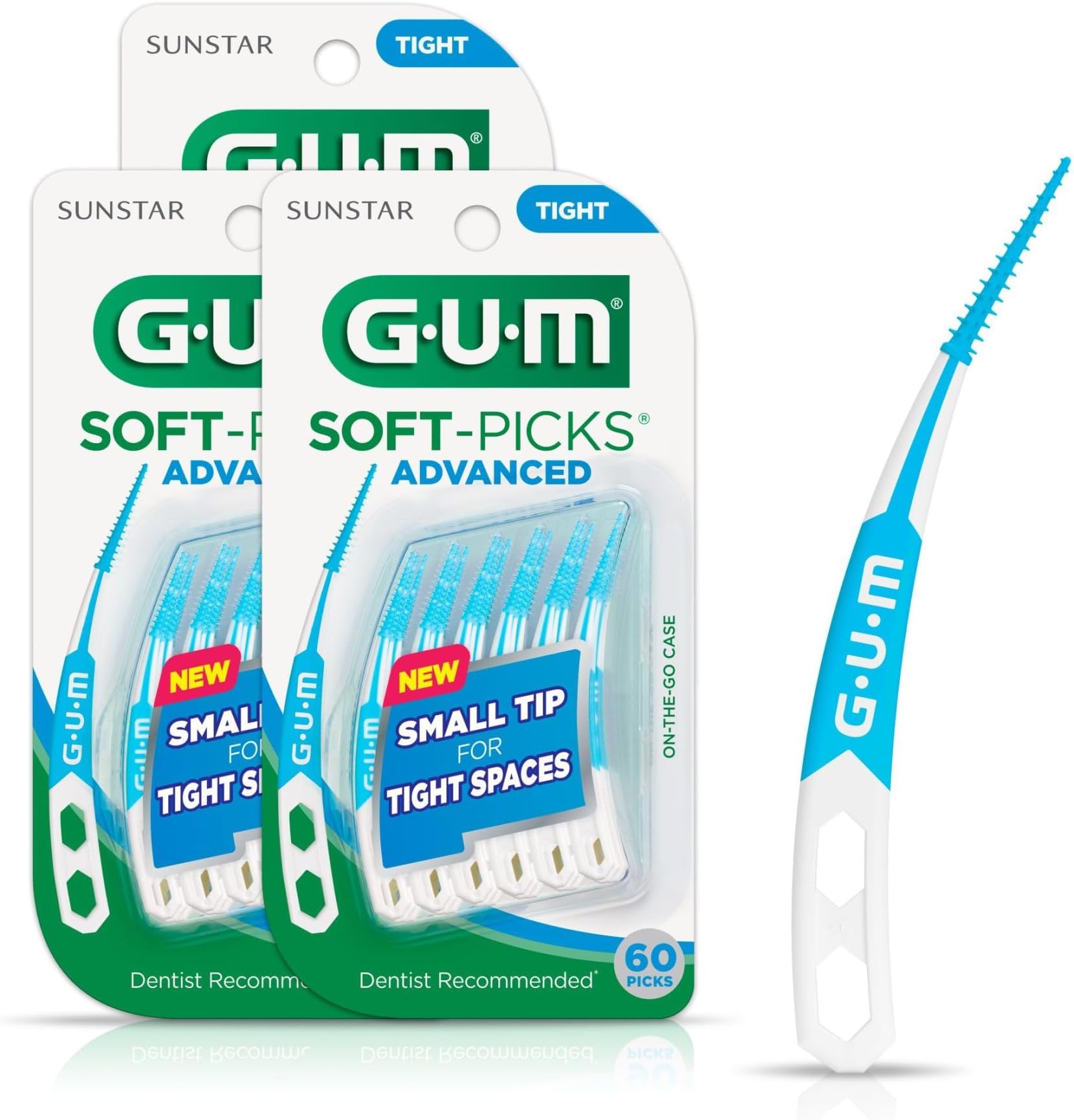 Soft-Picks Advanced- Tight, Easy to Use Dental Picks for Teeth Cleaning and Gum Health, Disposable Interdental Brushes with Convenient Carry Case, Dentist Recommended, 60 Count (Pack of 3)