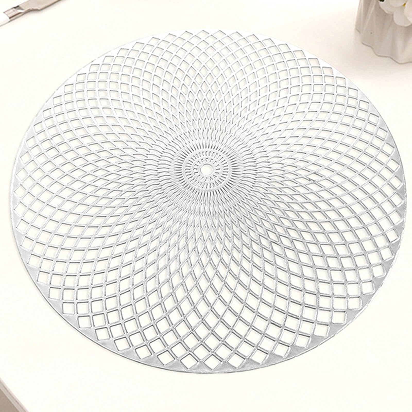Manteles individuales de cocina redondos, juego de 6 manteles individuales americanos de cocina con motivo geométrico de rombos vacíos de estilo europeo, manteles individuales de PVC