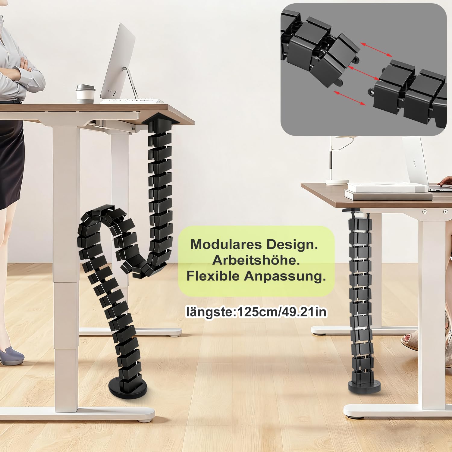 Guía De Cables Vertical Columna Organizadora De Cables Gestión De Cables Flexible para El Escritorio 125cm Guía De Cables De Montaje para Escritorio Regulable En Altura (Negro)