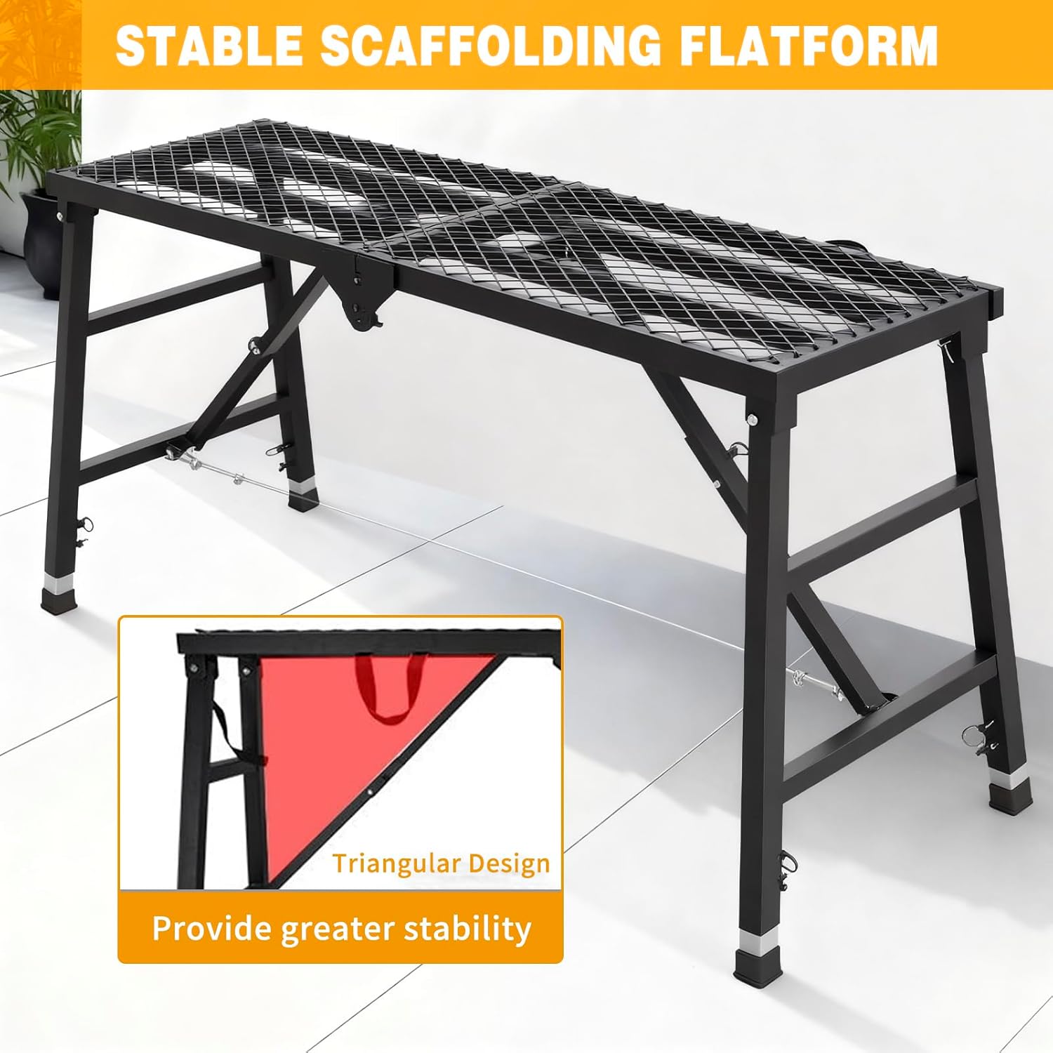 Scaffolding Work Platform, 29.9" to 47.2" Height Adjustable Work Platform, Foldable Scaffold for Building Construction, Interior Painting, Home Improvement（450LBS Capacity, Black,5 Heights Options)