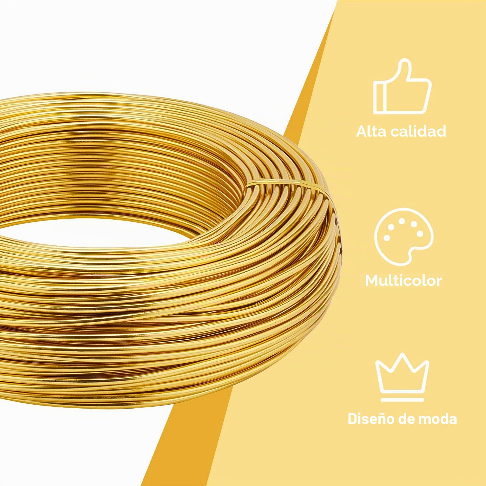 BENECREAT 55m 2mm Alambre de Aluminio para Esculpir Hilo Metal Flexible para Hacer Joyas, Abalorios Proyecto de Arte y Artesanía, Dorado