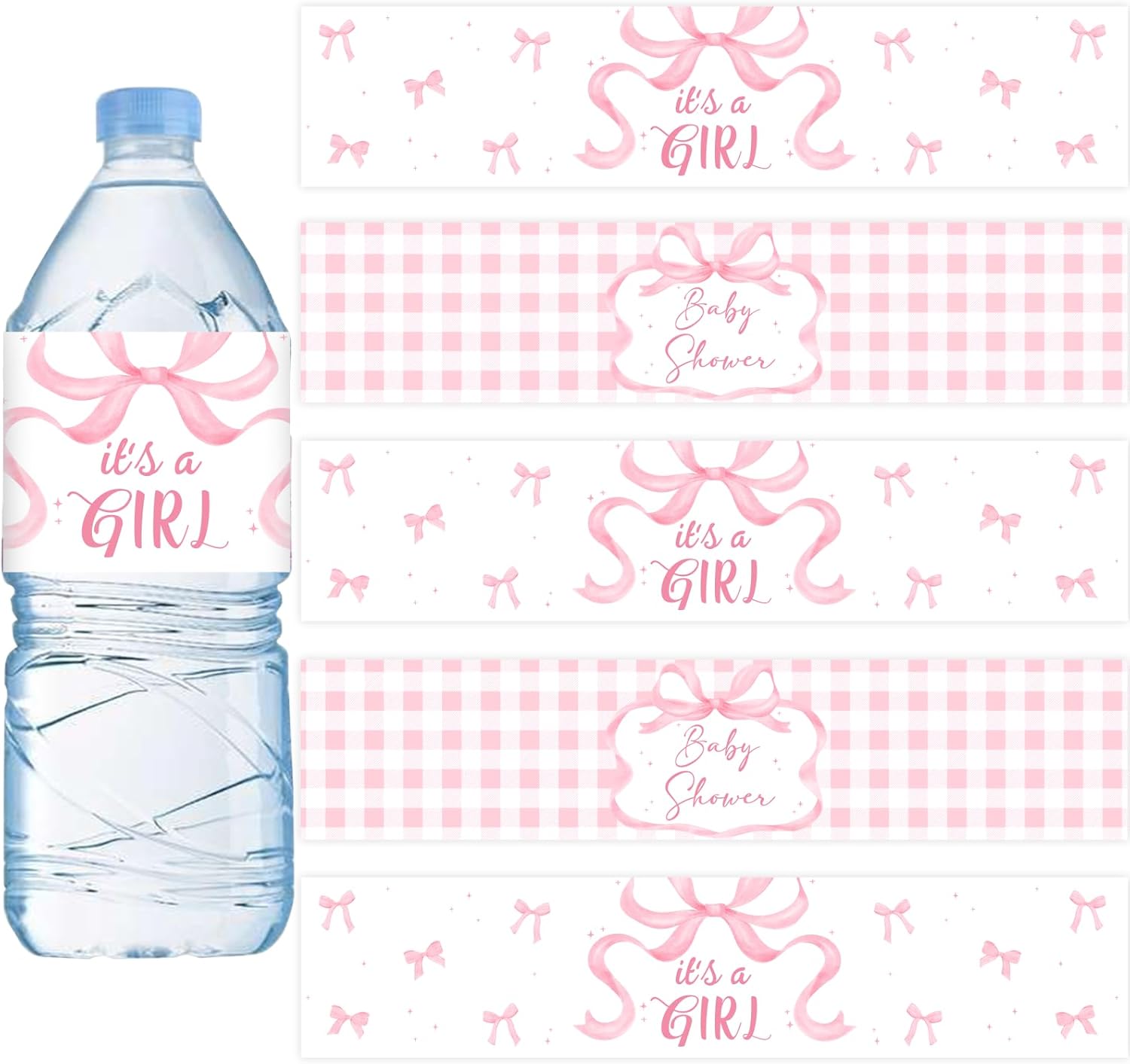 Pink Bow Baby Shower Decorations for Girl 52Pcs Bow Water Bottle Labels Pink Bowknot Party Decoration It's A Girl Baby Shower Water Bottle Sticker for Bowknot Theme Gender Reveal