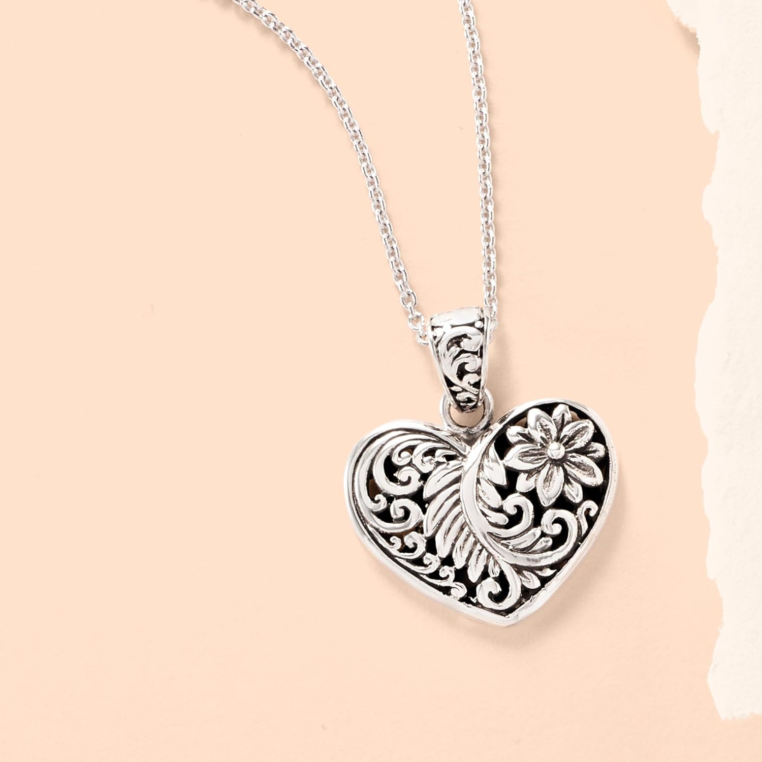 Ross-Simons Sterling Silver Bali-Style Heart Pendant Necklace - Image 4