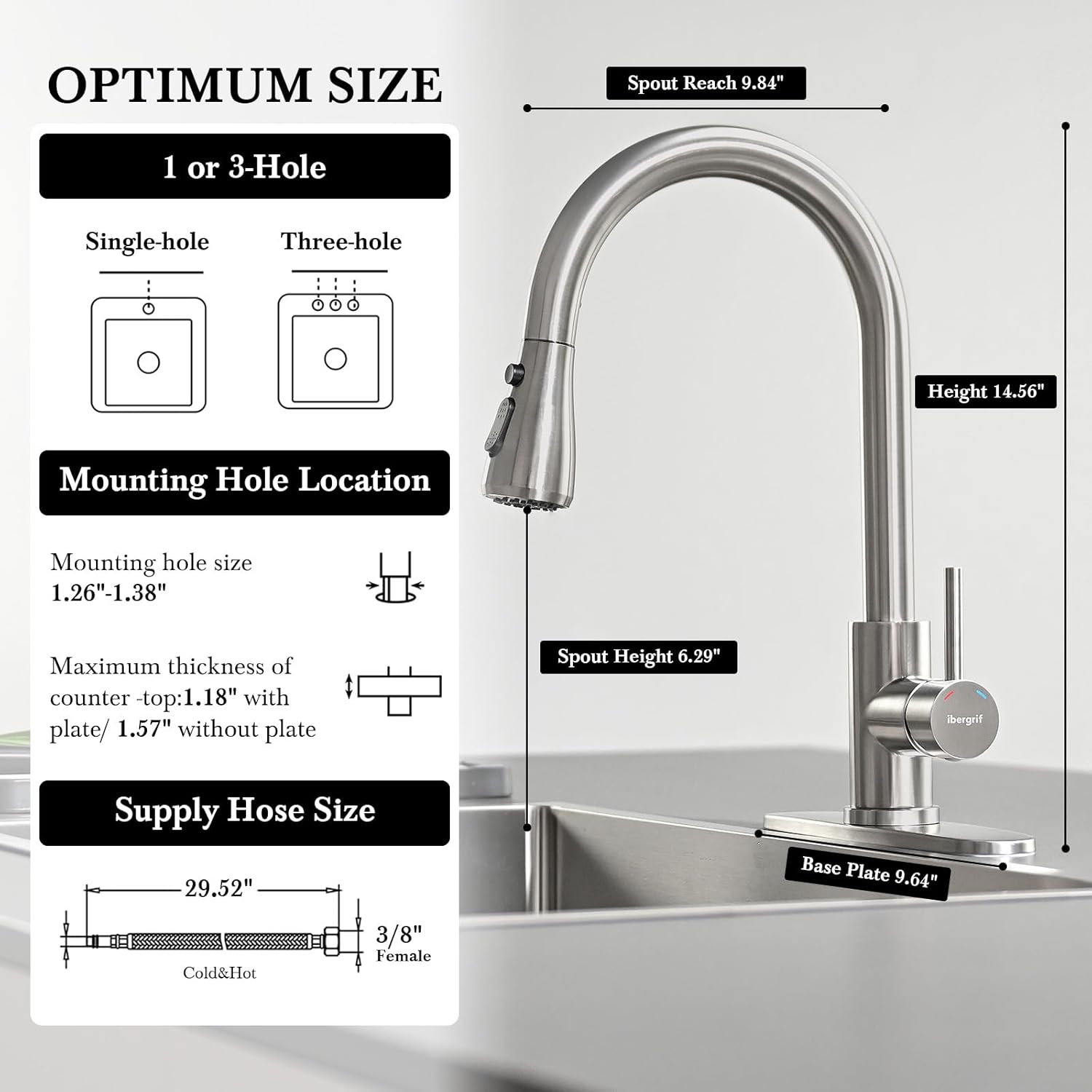 Ibergrif K22137 Kitchen Faucet easy to clean spray holes