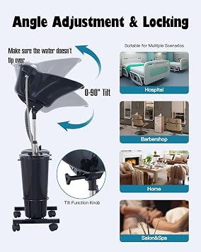 Electric Portable Shampoo Bowl Hair Washing Station, Hair Washing Tray for Sink at Home, Portable Salon Sink Wash Basin for Hairstylist (Black, with 2 Bucket)