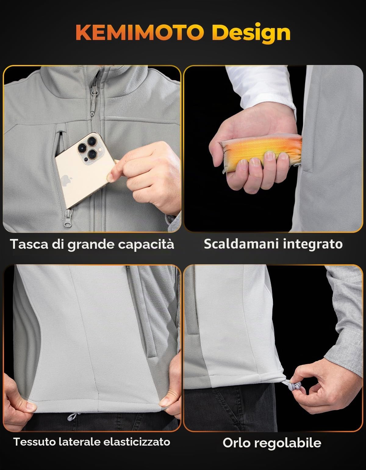 KEMIMOTO Gilet Riscaldato Uomo Donna, Giubbotto Riscaldato con Funzione Scaldamani, Gilet Termico Uomo con Batteria da 10000 mAh, per Sci Pesca Moto Escursionismo
