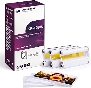 Hainberger Fotopapier und Patronen Kompatibel KP-108IN Color für Canon Selphy CP CP780 CP790 CP810 CP820 CP910 CP1000 CP1200 CP1300 CP1500 Fotodrucker, 108 Fotopapier 100 x 148mm + 3 Patronen
