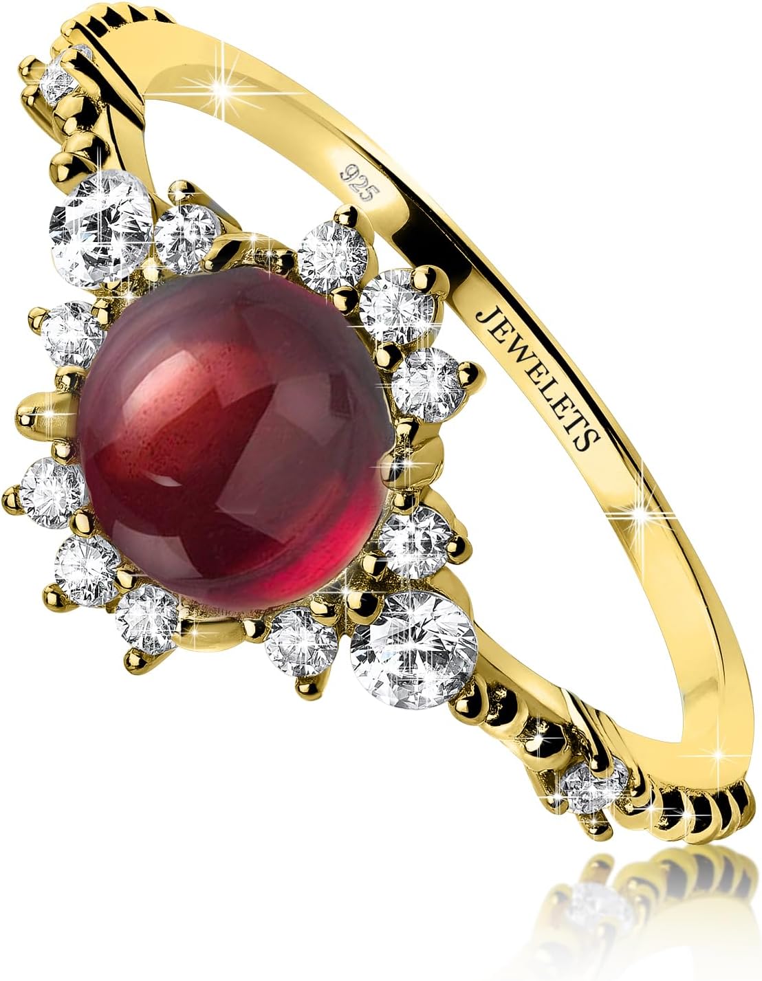 925 Silver Ring Blank – 8 mm Halo Setting with 10 CZ and 4 Side Stones, Gold Plated – Fine Jewelry for Custom Engagement or Statement Rings