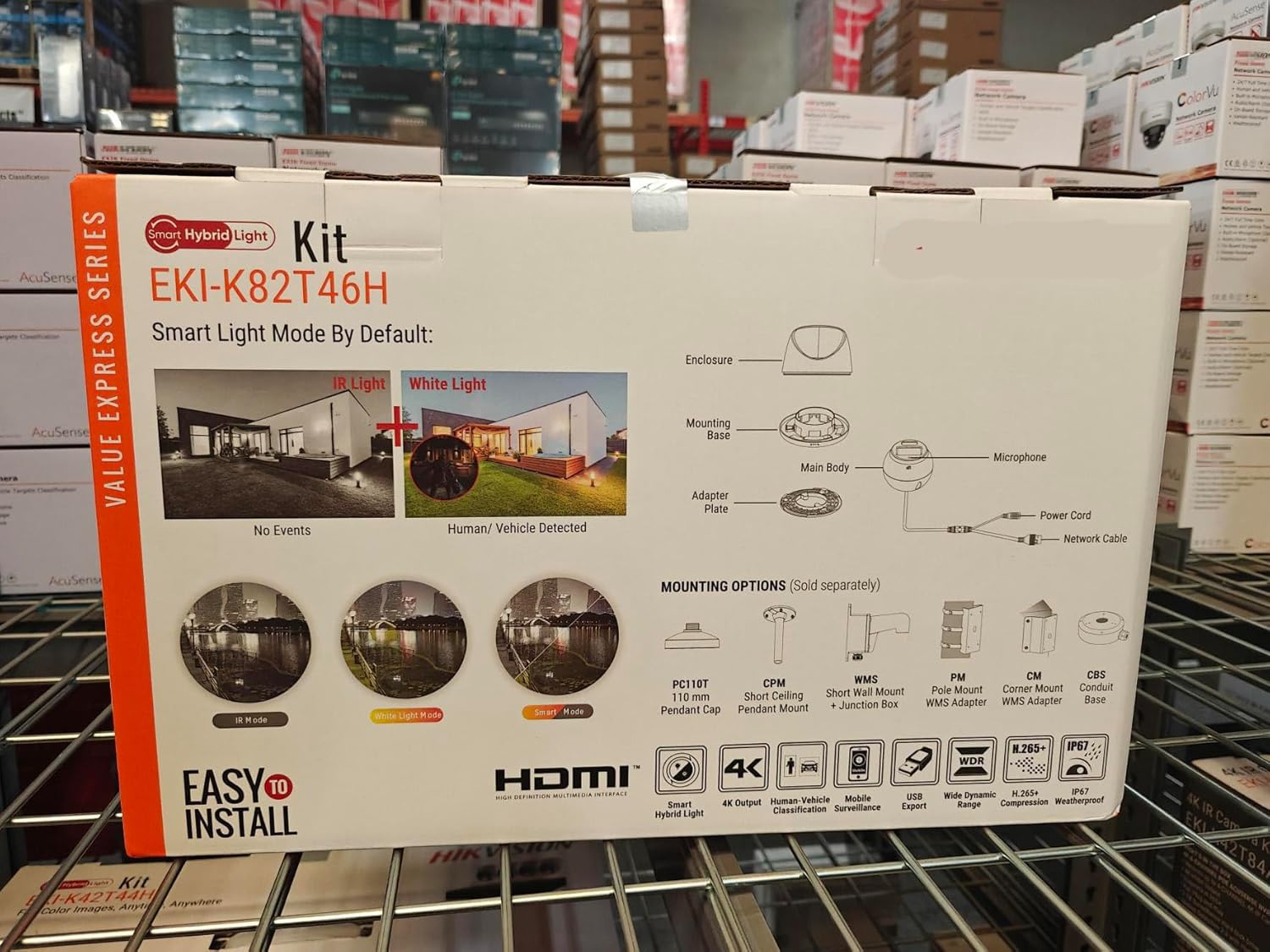 8 Channel Acusense Security Camera System with Human/Vehicle Detection EKI-K82T46H 4K, 8MP NVR 2TB with 6 x 4MP Smart Hybrid Light Turret Dome Cameras 2.8mm with Mic H.265+, Cable not Included