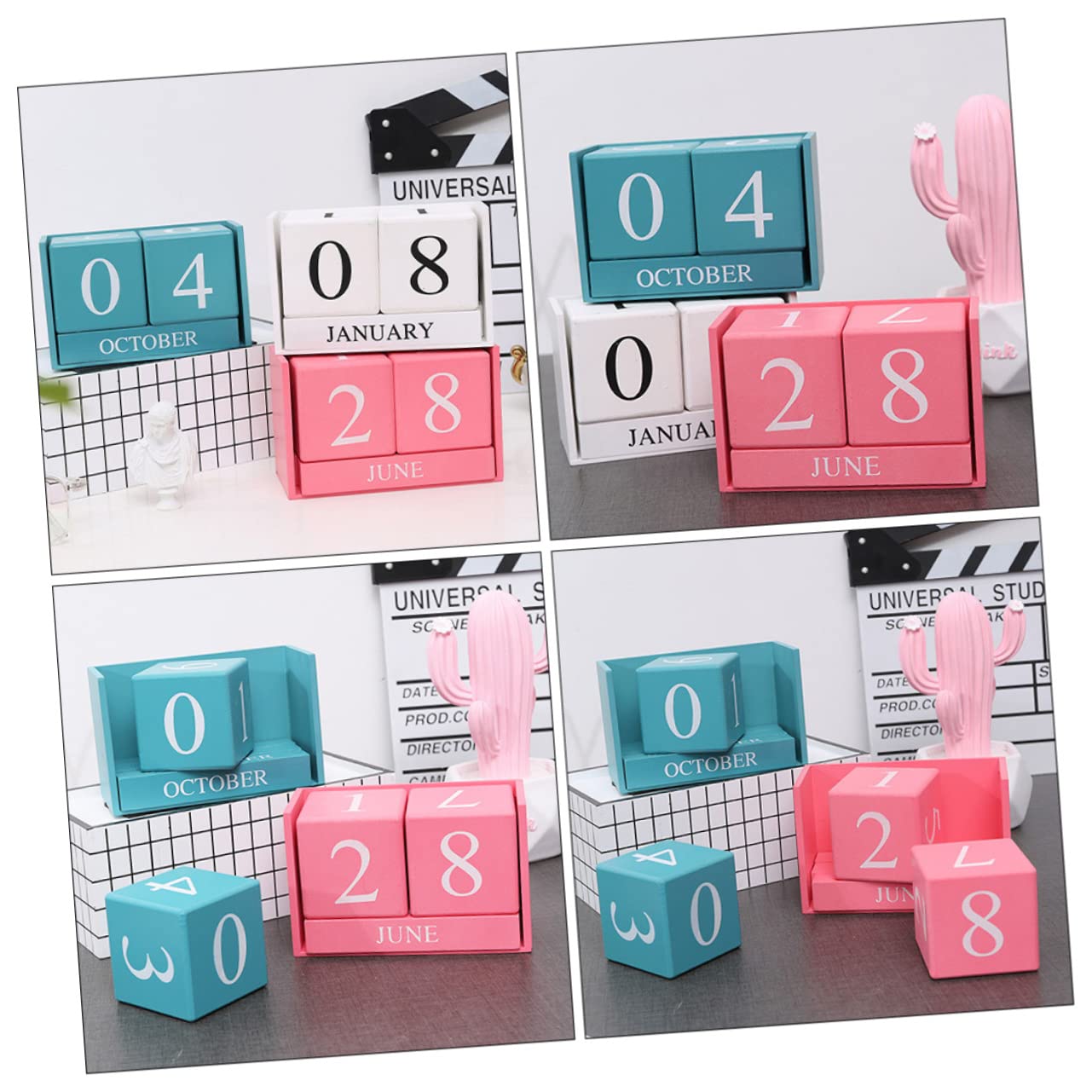 STOBOK 4stücke Blockkalender Aus Holz Tischkalender Für Zuhause Und Büro Handgemachte Dekorative Holz-dekoration Praktischer Countdown-kalender Für Schreibtisch Wohn Und Arbeitsräume