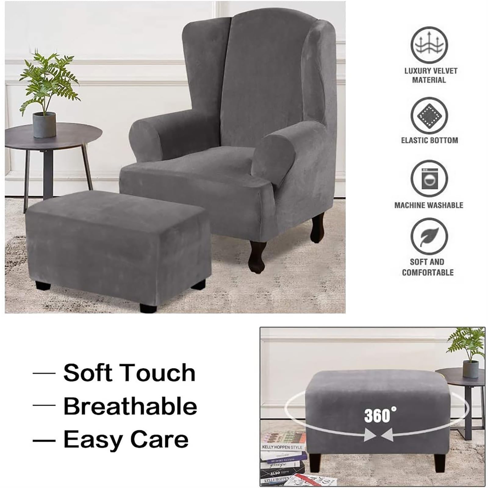 Coperture ottomane Rettangolare, Copri Pouf poggiapiedi con Fondo Elastico (Color : Gray, Size : XXL)
