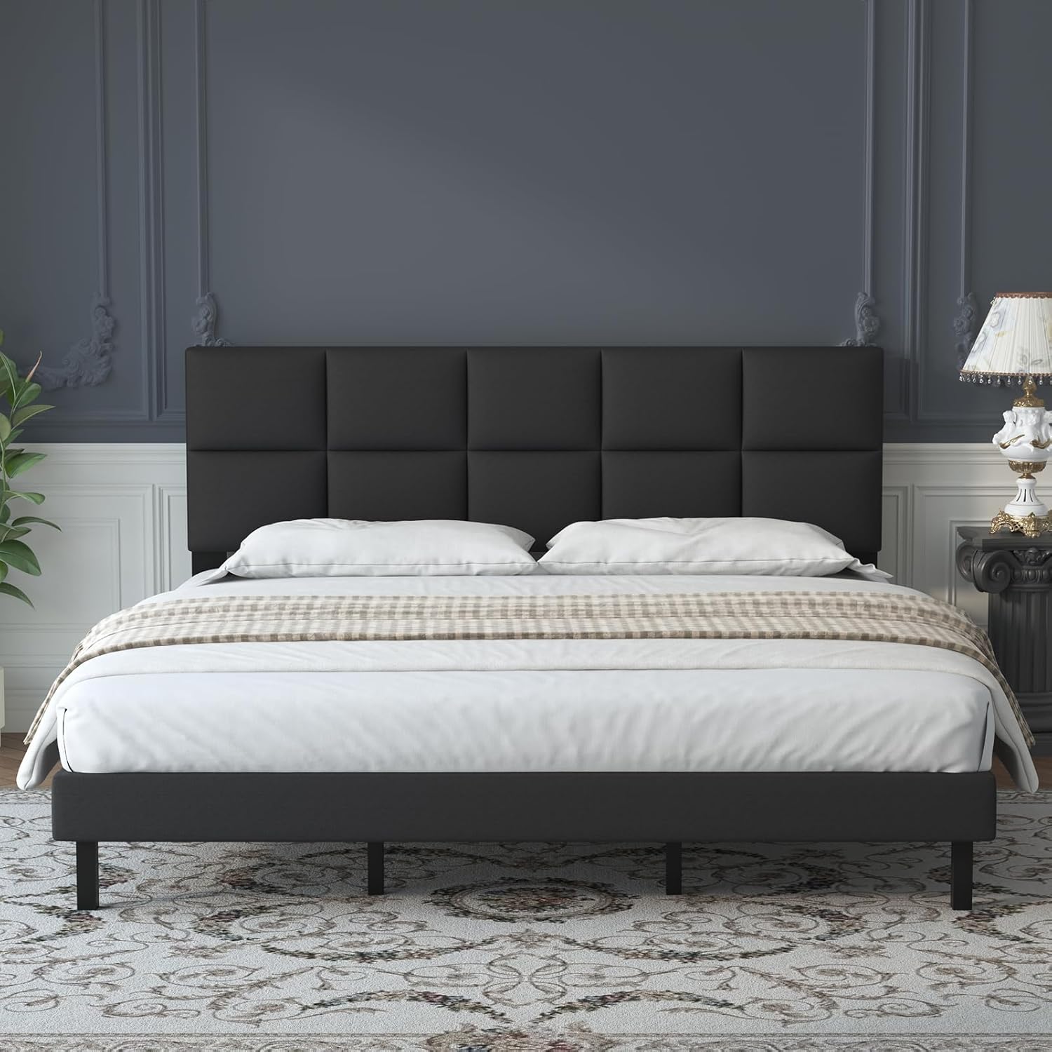 Natulliy Upholstered Platforms Full Bed Frame with Headboard???Underbed ...