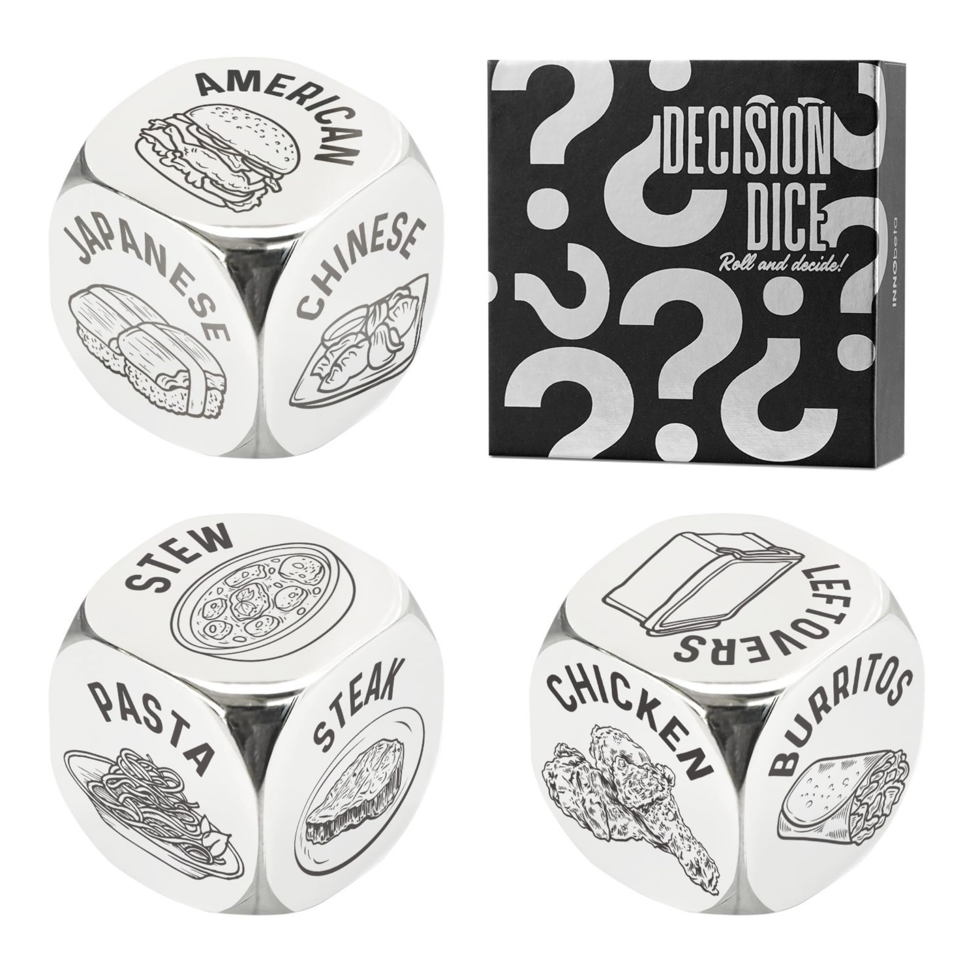 InnoBeta 3 PCS Food Dice Game Food Decision Dice Food Dice for Couple Anniversary Steel Gift for Him Date Night Dice Game Presents from Wife Date