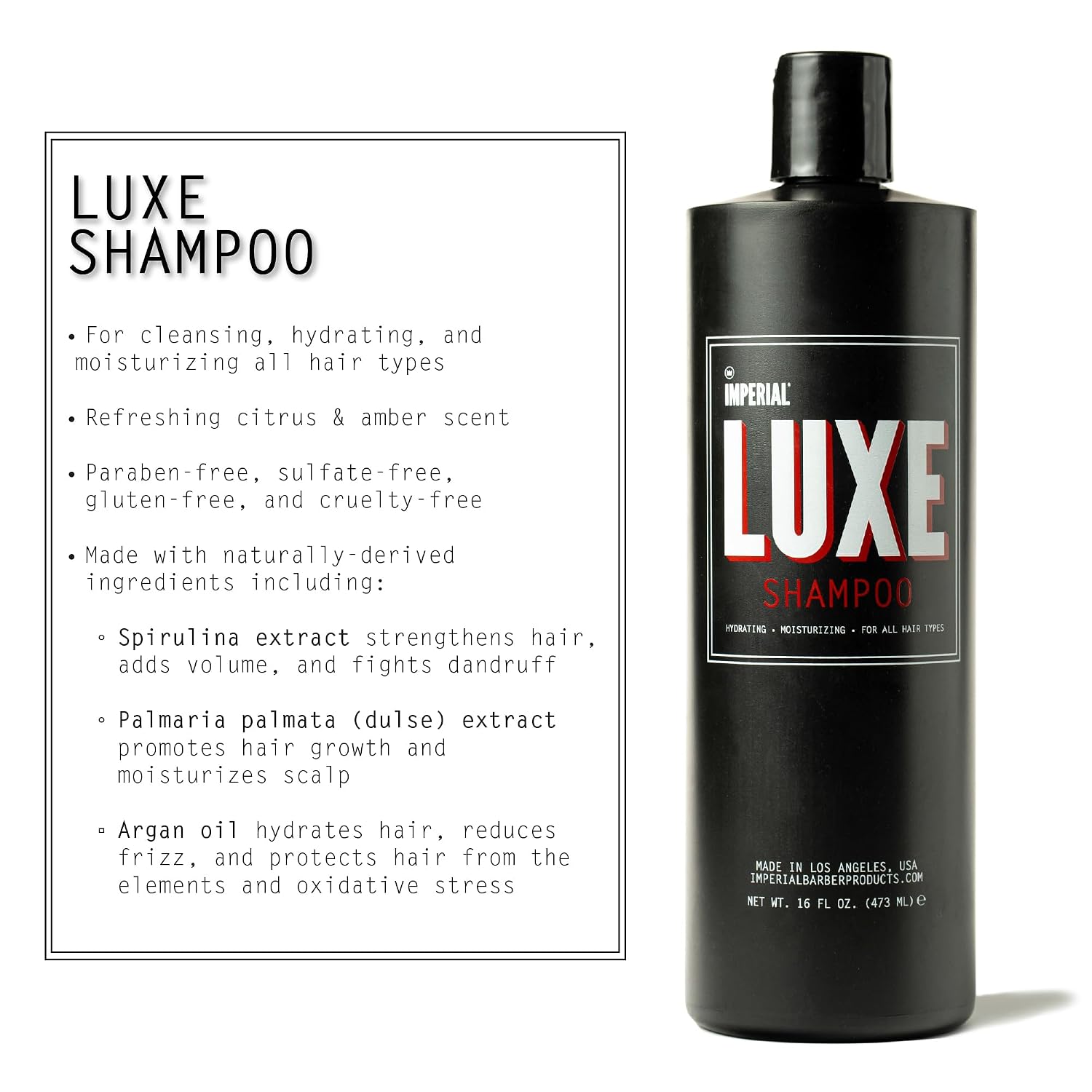 Imperial Barber Luxe Hair Shampoo & Conditioner Combo 16oz - Organic & Naturally Derived Ingredients, USA Made, Sulfate-Free, Paraben-Free, Gluten-Free - Strengthens, Nourishes & Hydrates