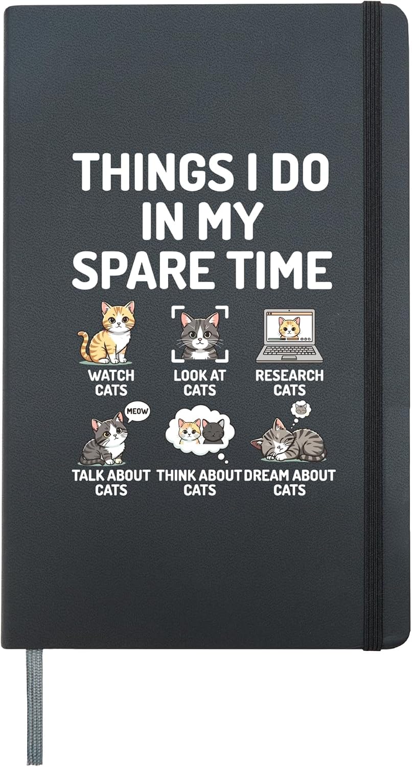 Things I Do In My Spare Time Funny Cat Watching Hardcover Journal, Black