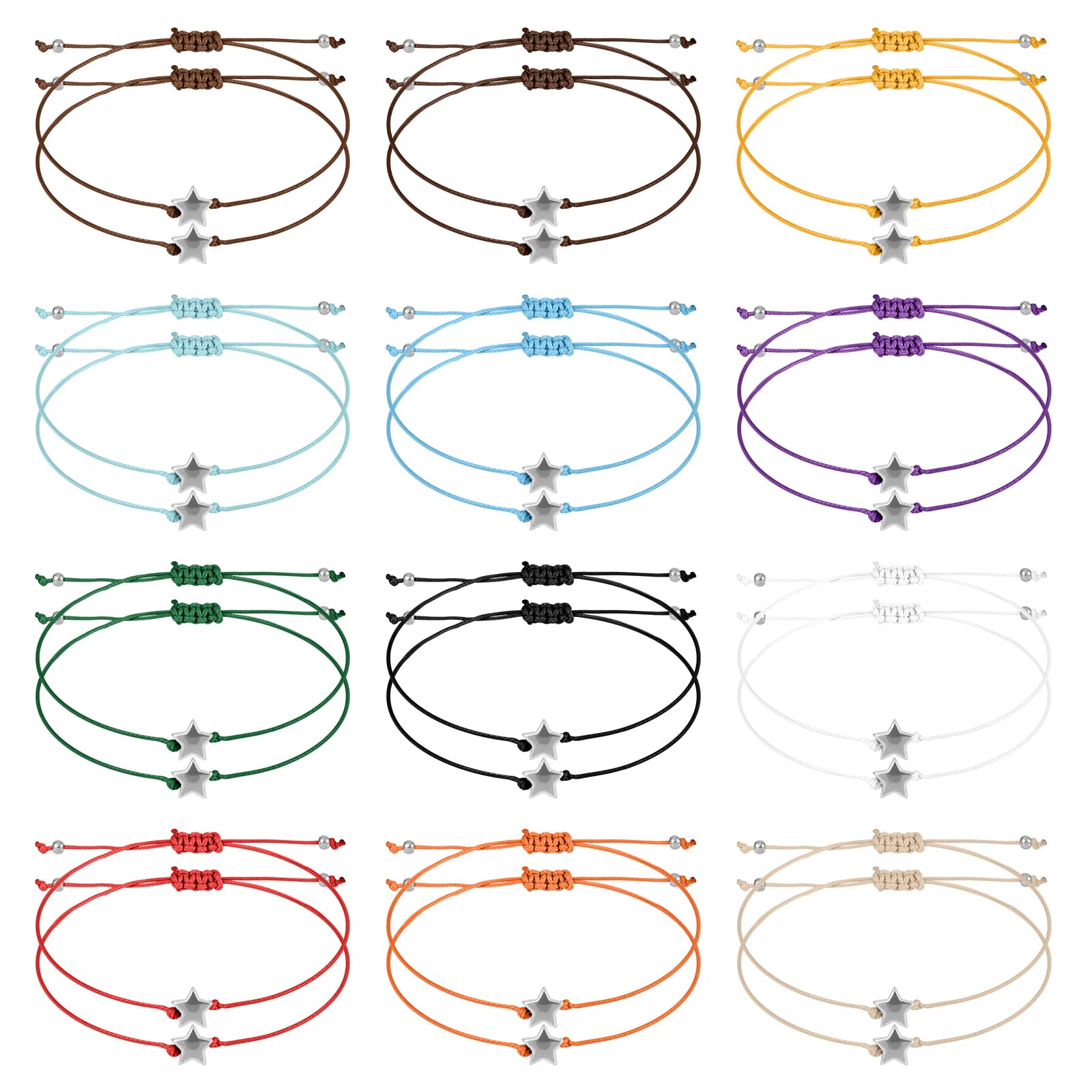 Mikovivi24pcs Friendship Bracelets Star Bracelets Adjustable