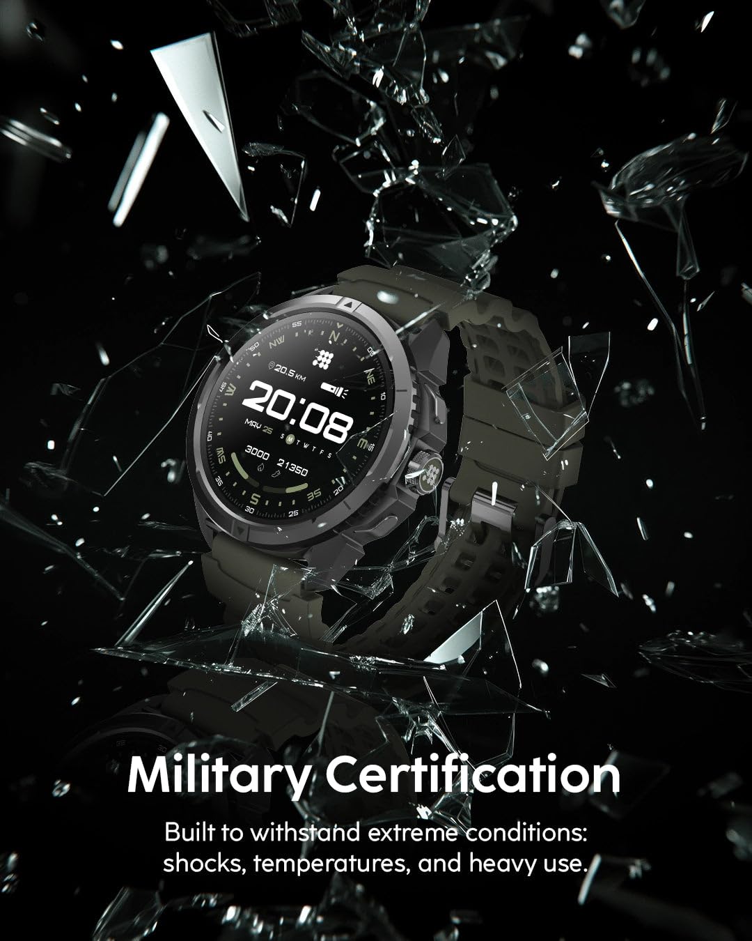 Cubitt Terra Rugged Smartwatch with Dual-Band GPS, 1.48” AMOLED Display, Offline Maps, VITA AI, AI Coach, Readiness Score, 5ATM, 14-Day Battery – Military Green