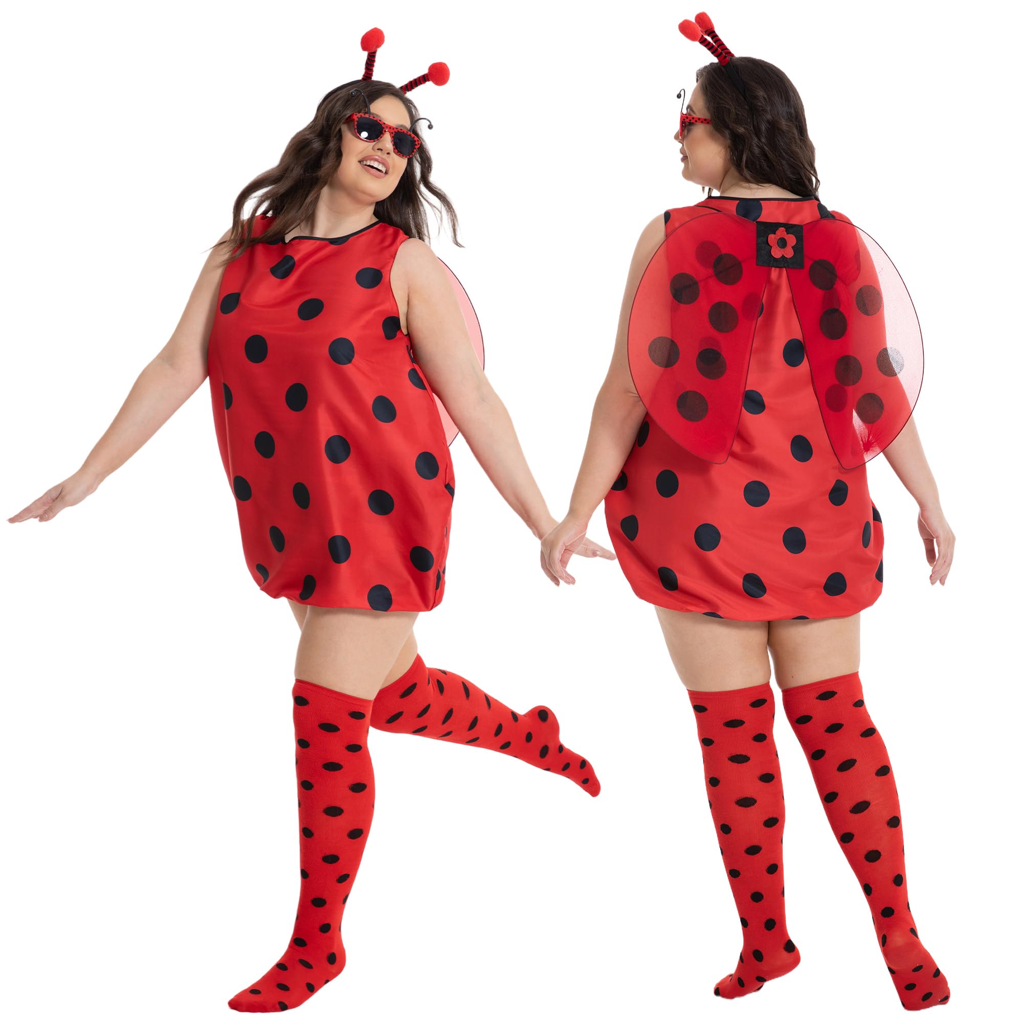 Fairycece Plus Size Lady Bug Costumes for Women Adult Ladybug Halloween Funny 2X 2Xl 3Xl 4X