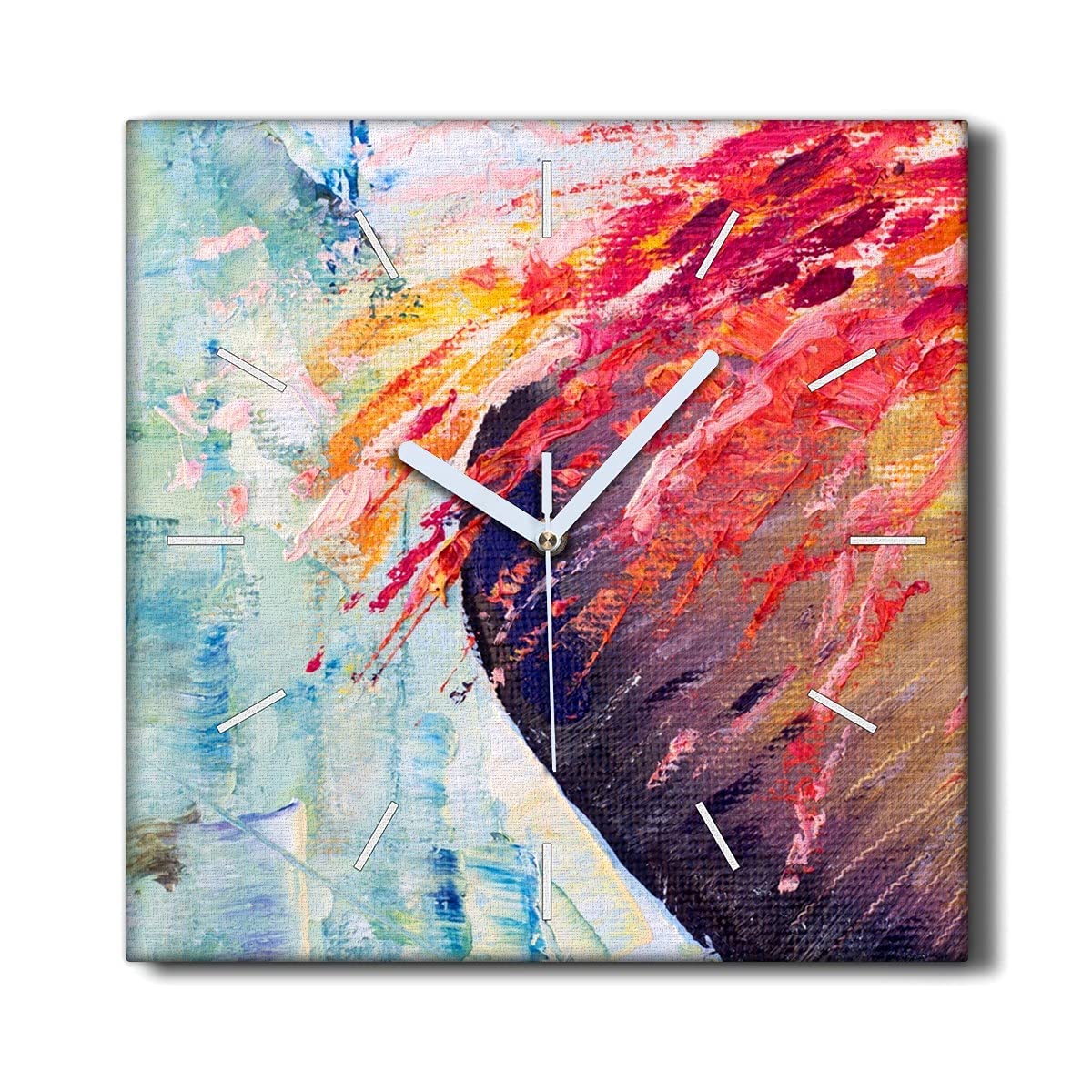 Horloge Murale sans tic-tac Coloray 30x30 cm Toile Silencieuse Peinture Abstraite