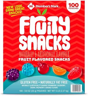 Member's Mark Fruity Snacks Variety Pack, 100 Ct 0.8oz Pouches - Gluten-Free Vitamin C Gummy Candy in 5 Flavors