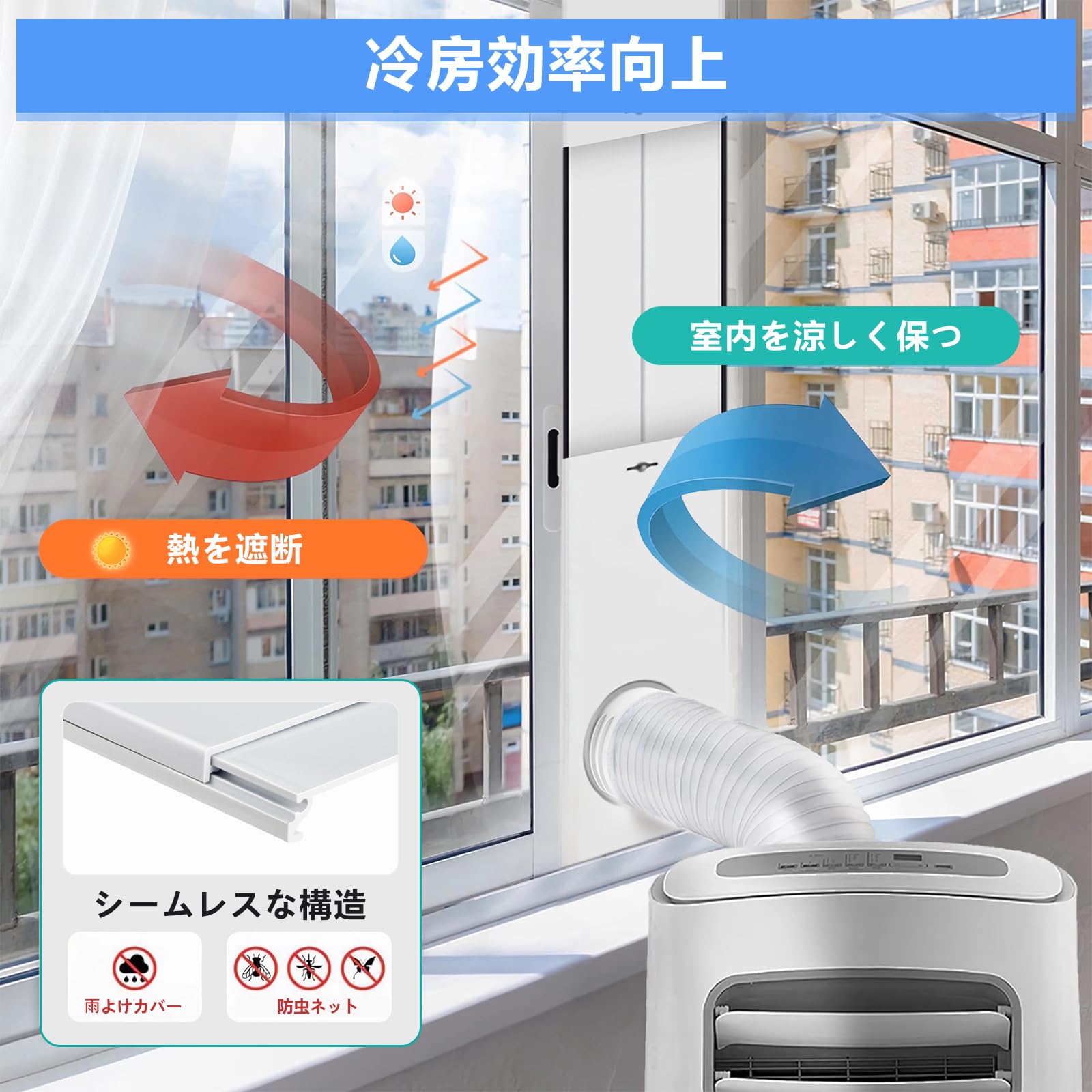 Amazon.co.jp: 窓用ダクトパネル 3枚セット テラス窓用 窓枠高さ43から